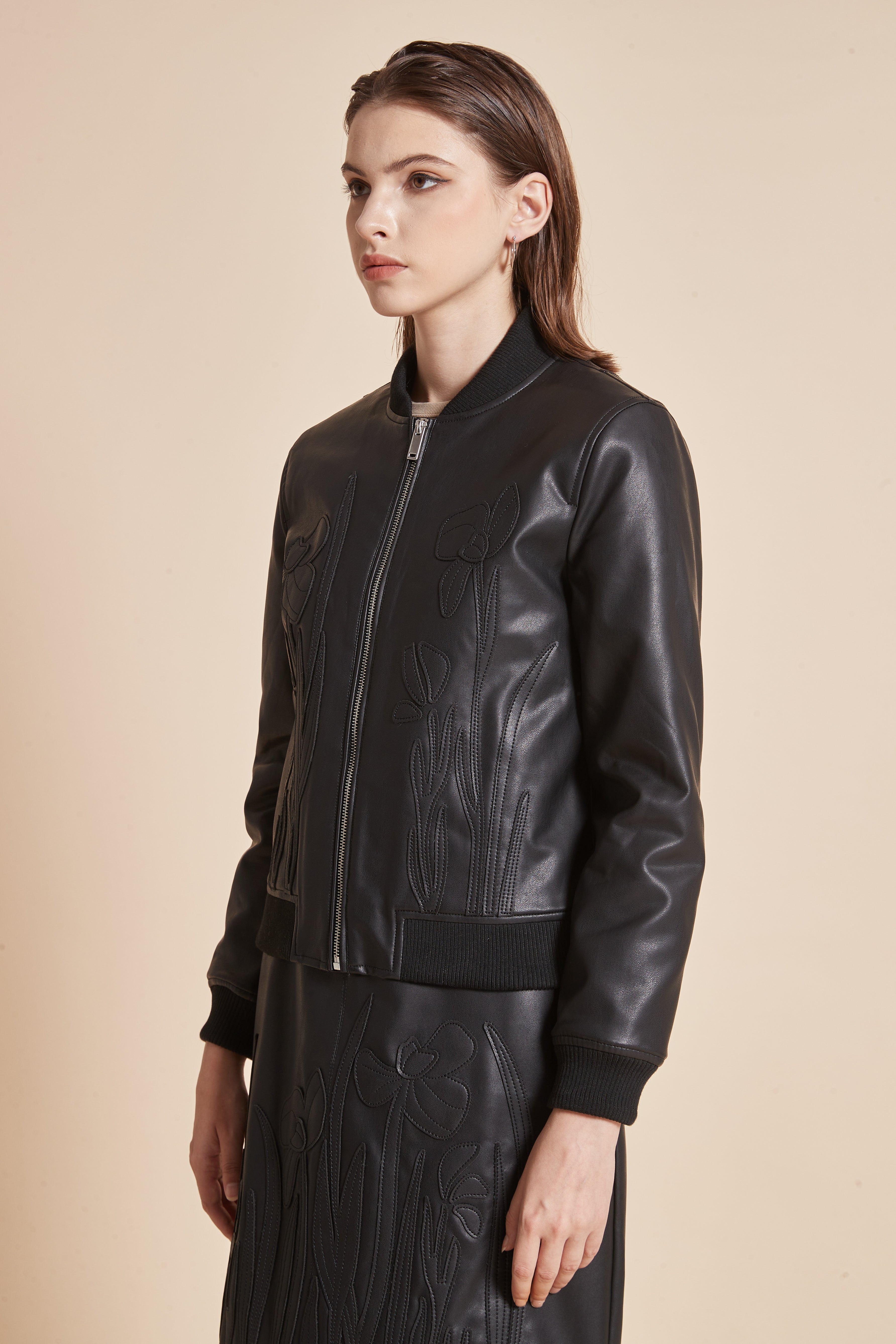 Embroidered Jacket With Long Sleeves And Zipper