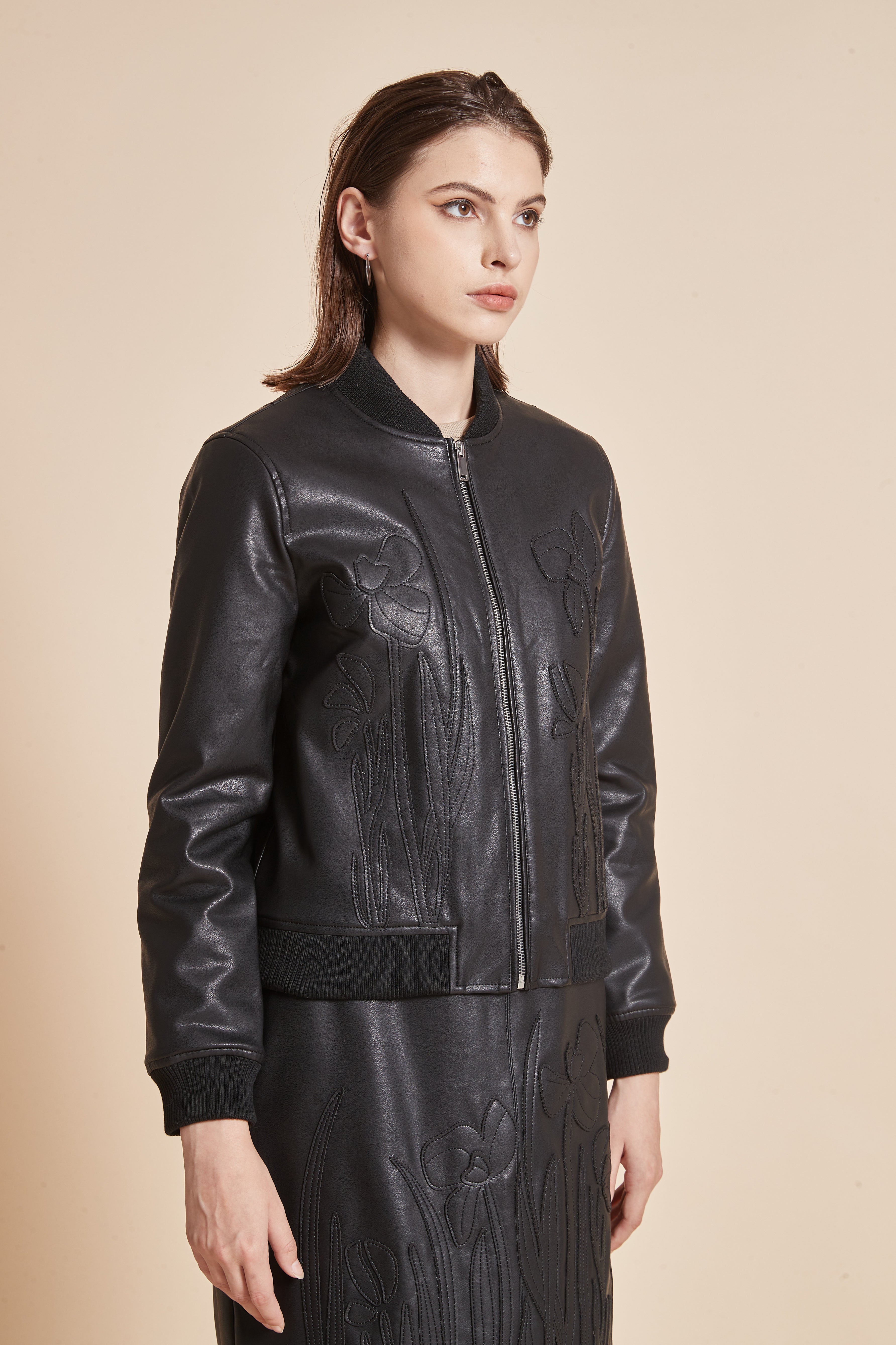 Embroidered Jacket With Long Sleeves And Zipper