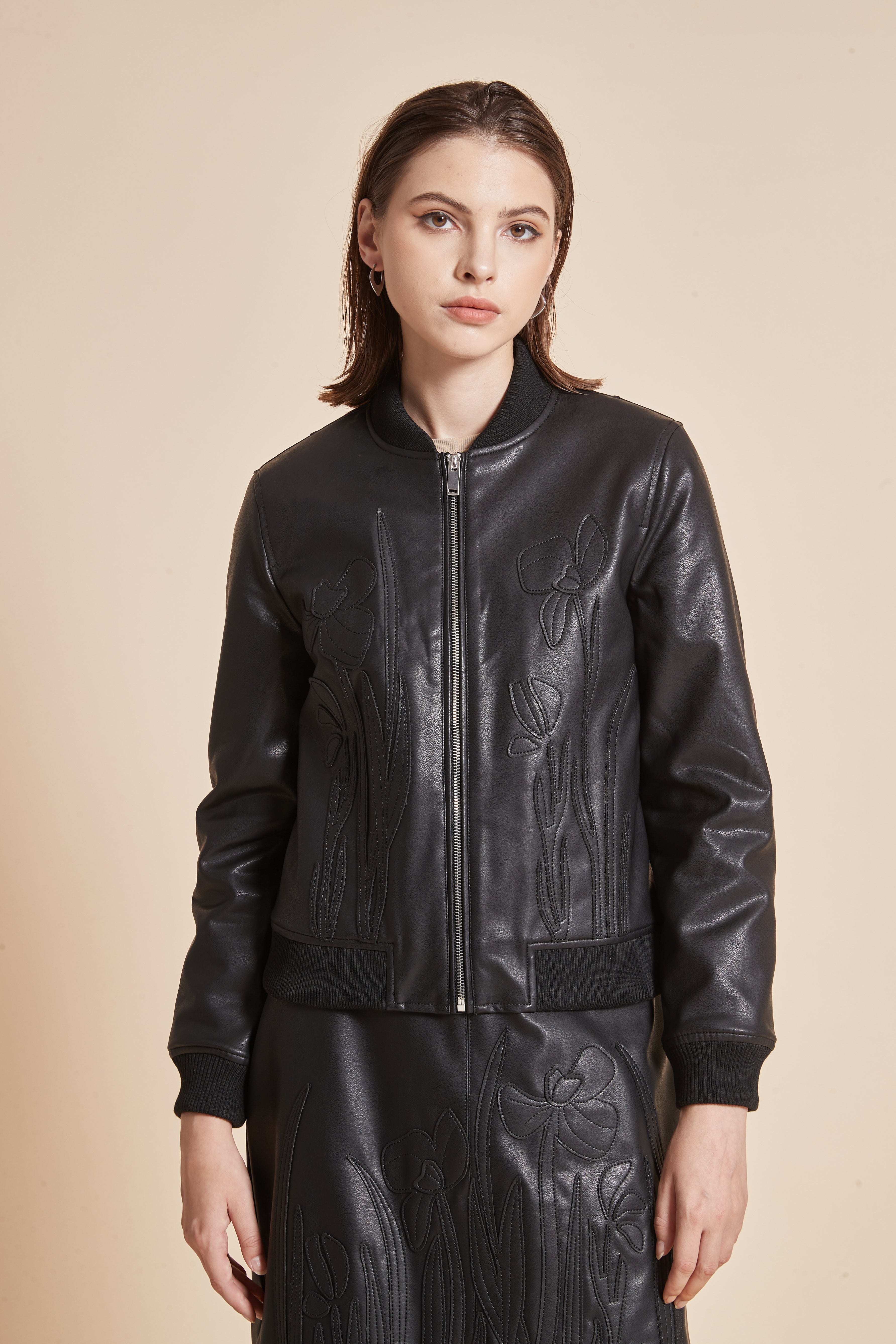 Embroidered Jacket With Long Sleeves And Zipper