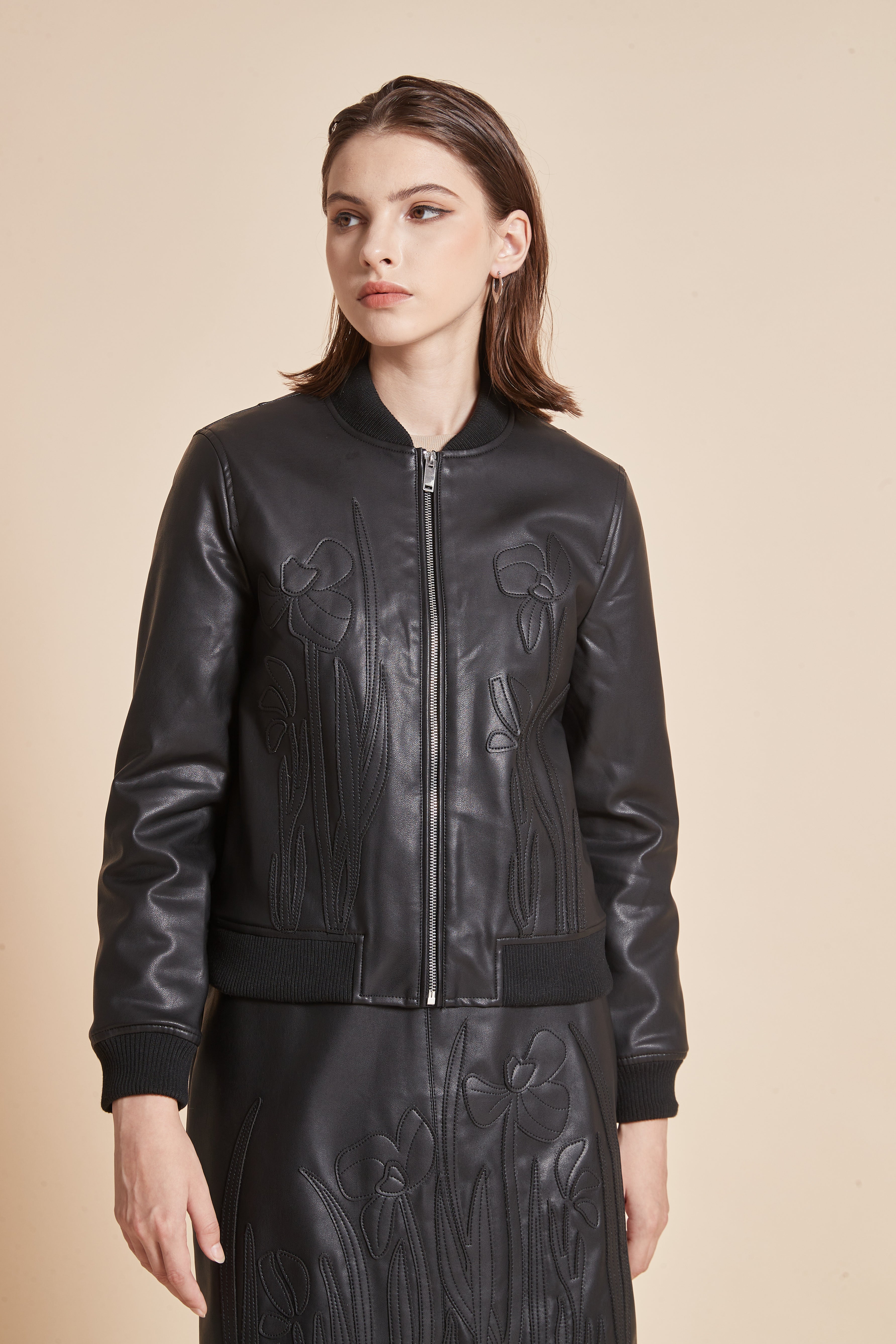 Embroidered Jacket With Long Sleeves And Zipper