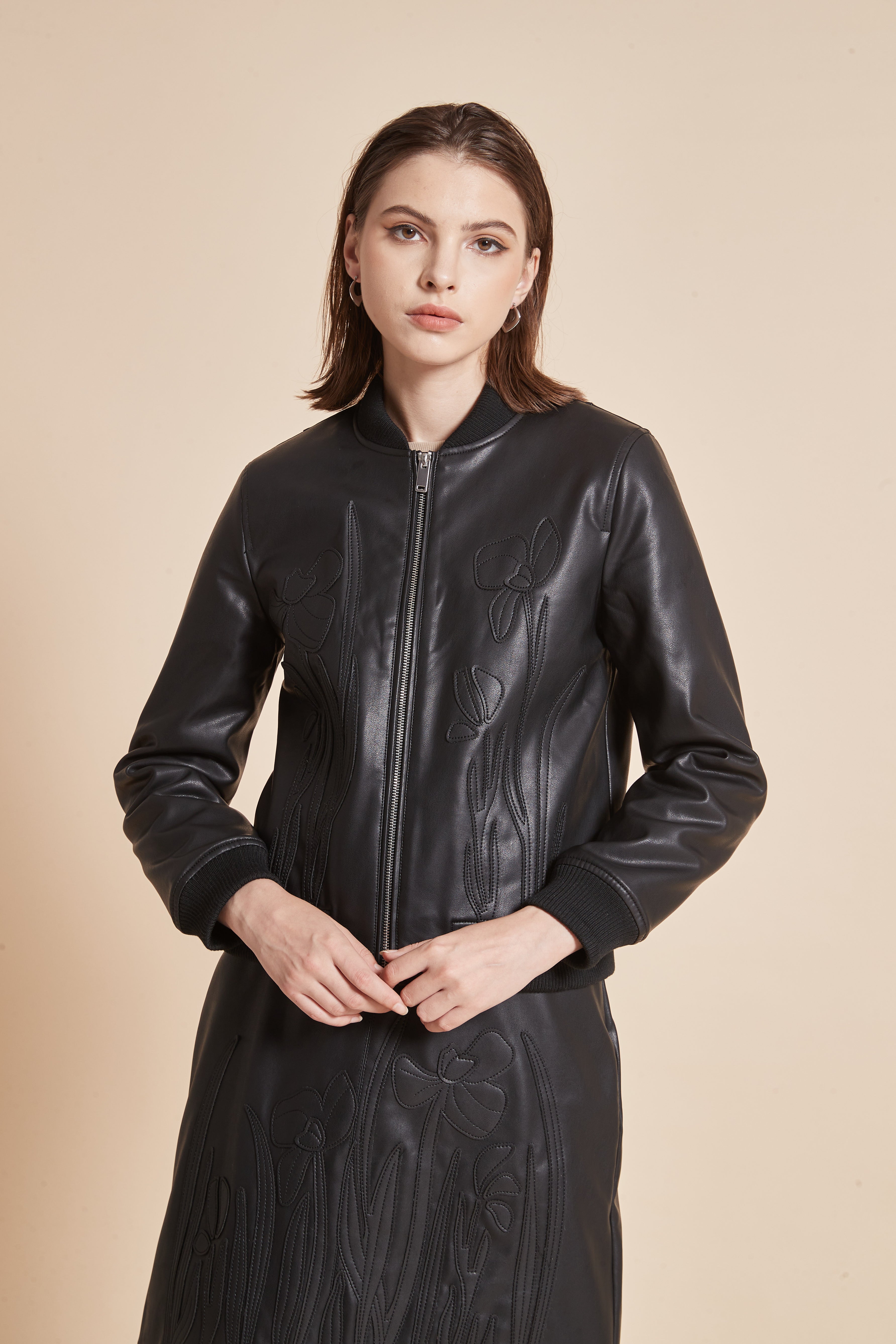 Embroidered Jacket With Long Sleeves And Zipper