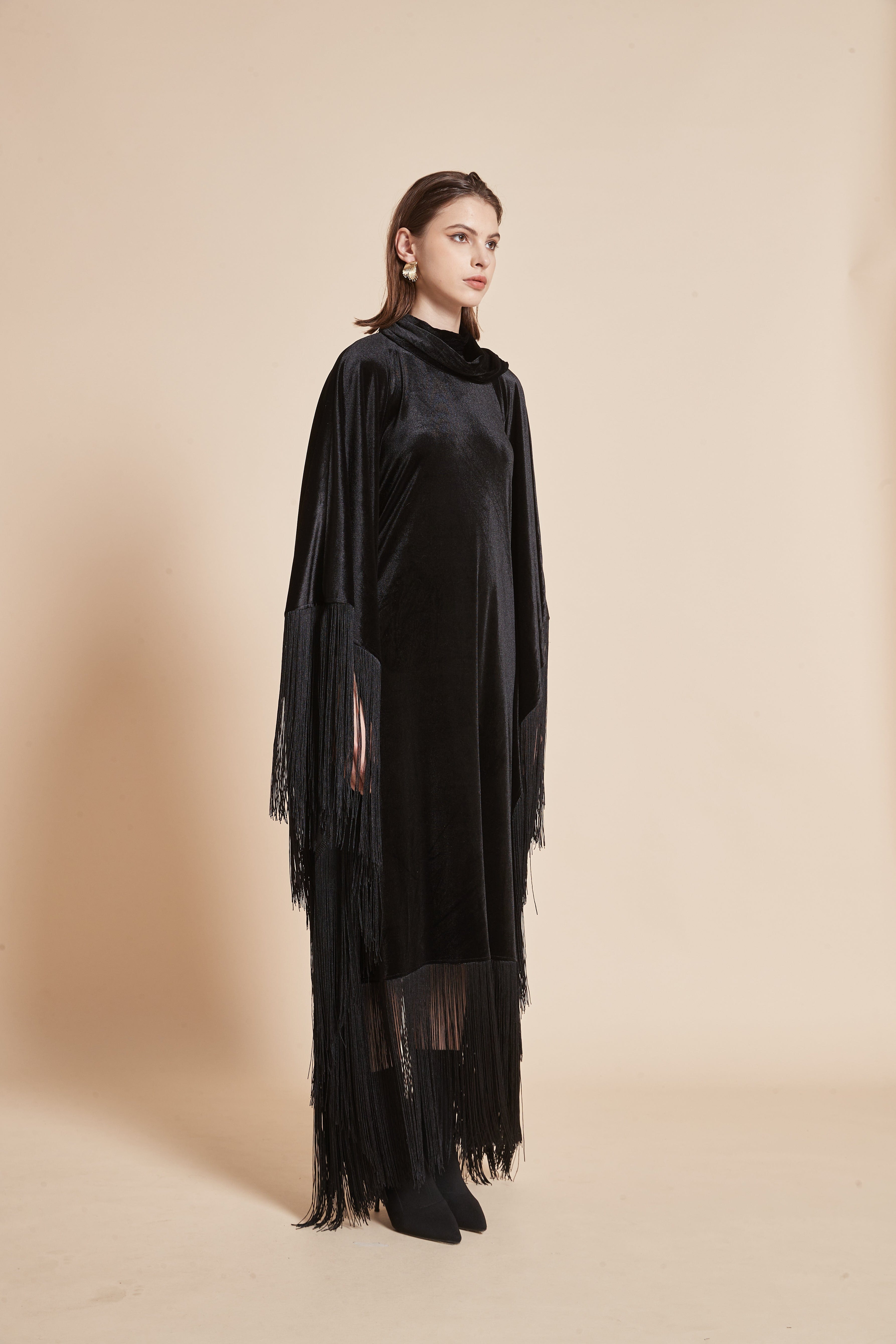 Winter Velvet Dress with Butterfly Cut