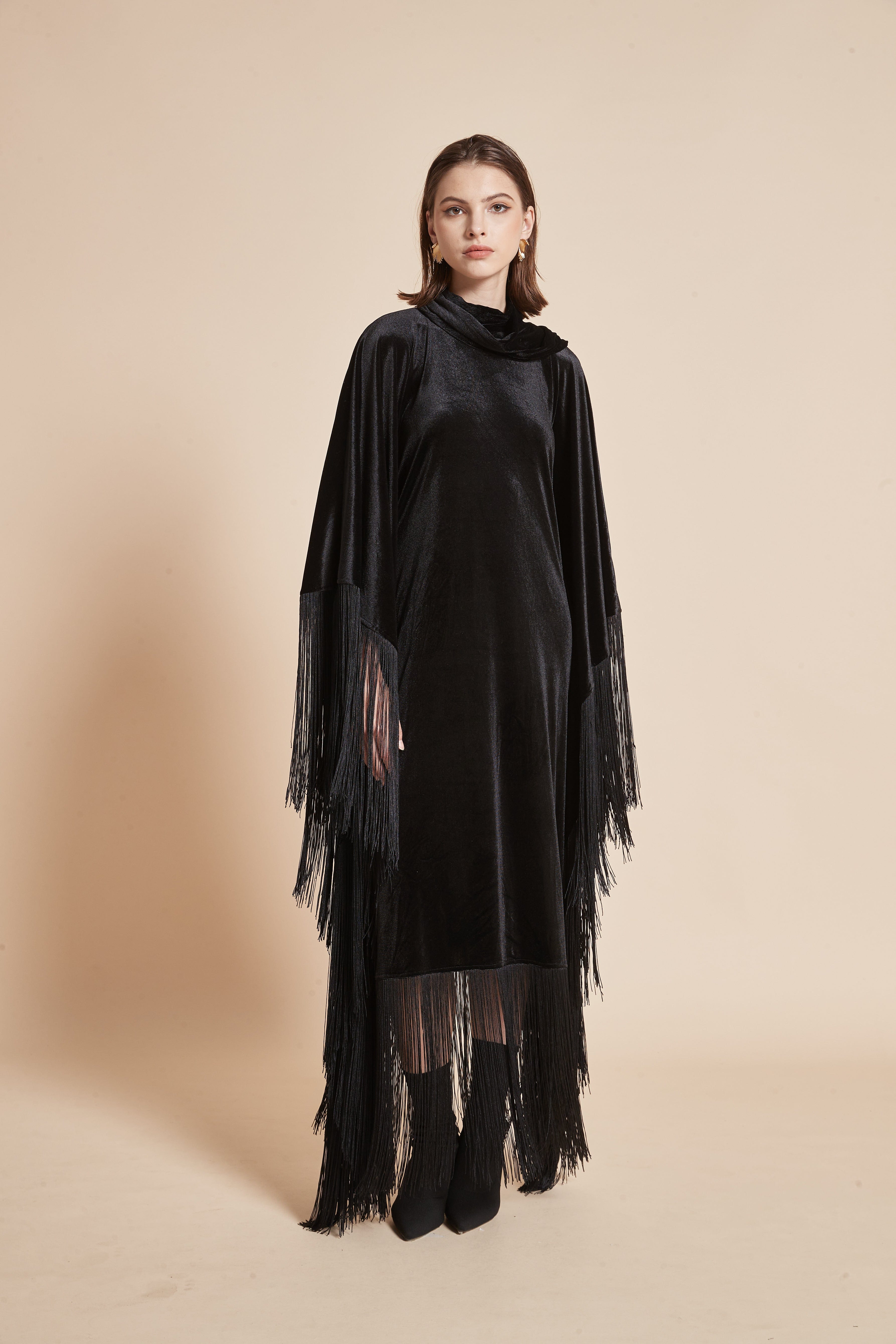 Winter Velvet Dress with Butterfly Cut