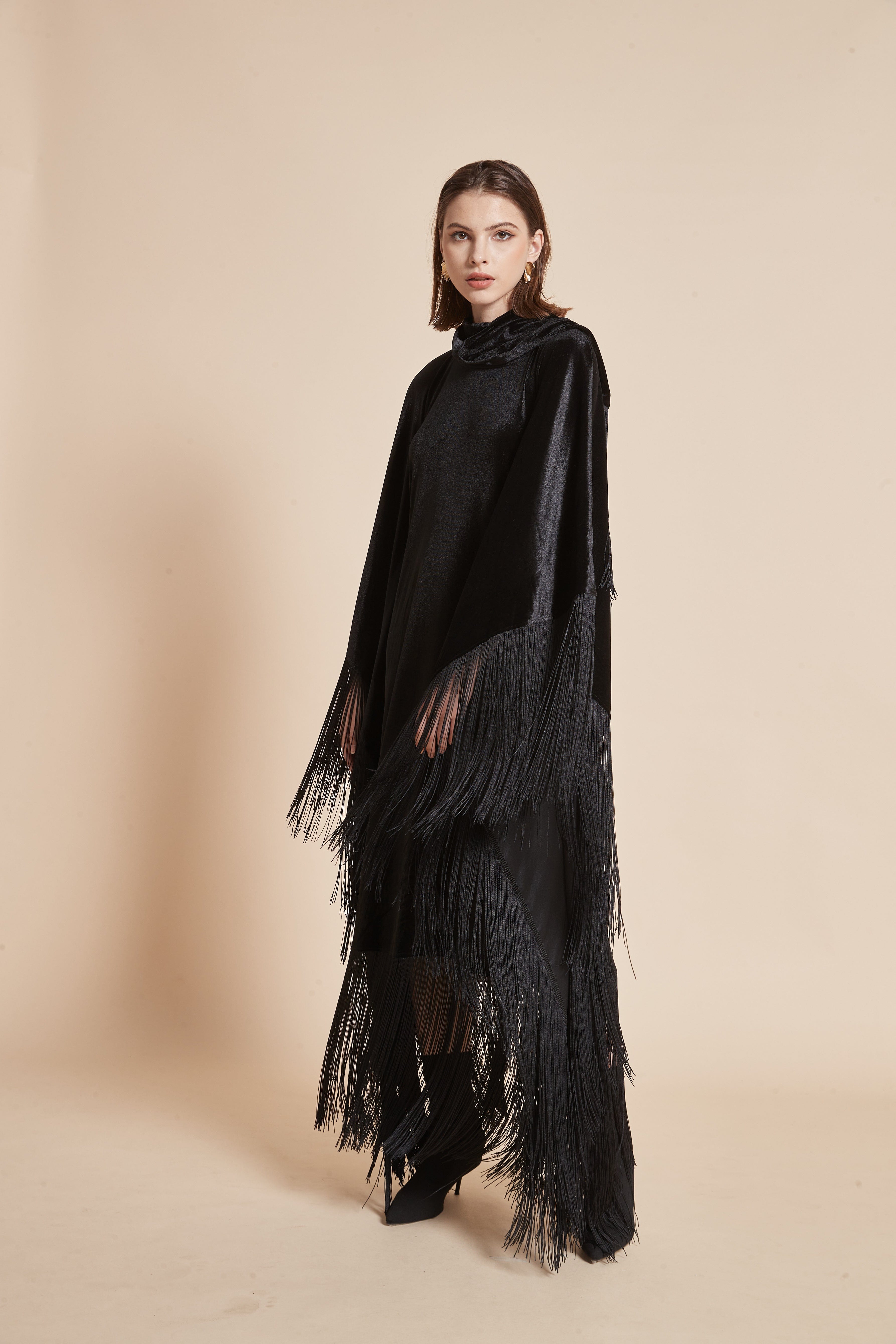 Winter Velvet Dress with Butterfly Cut