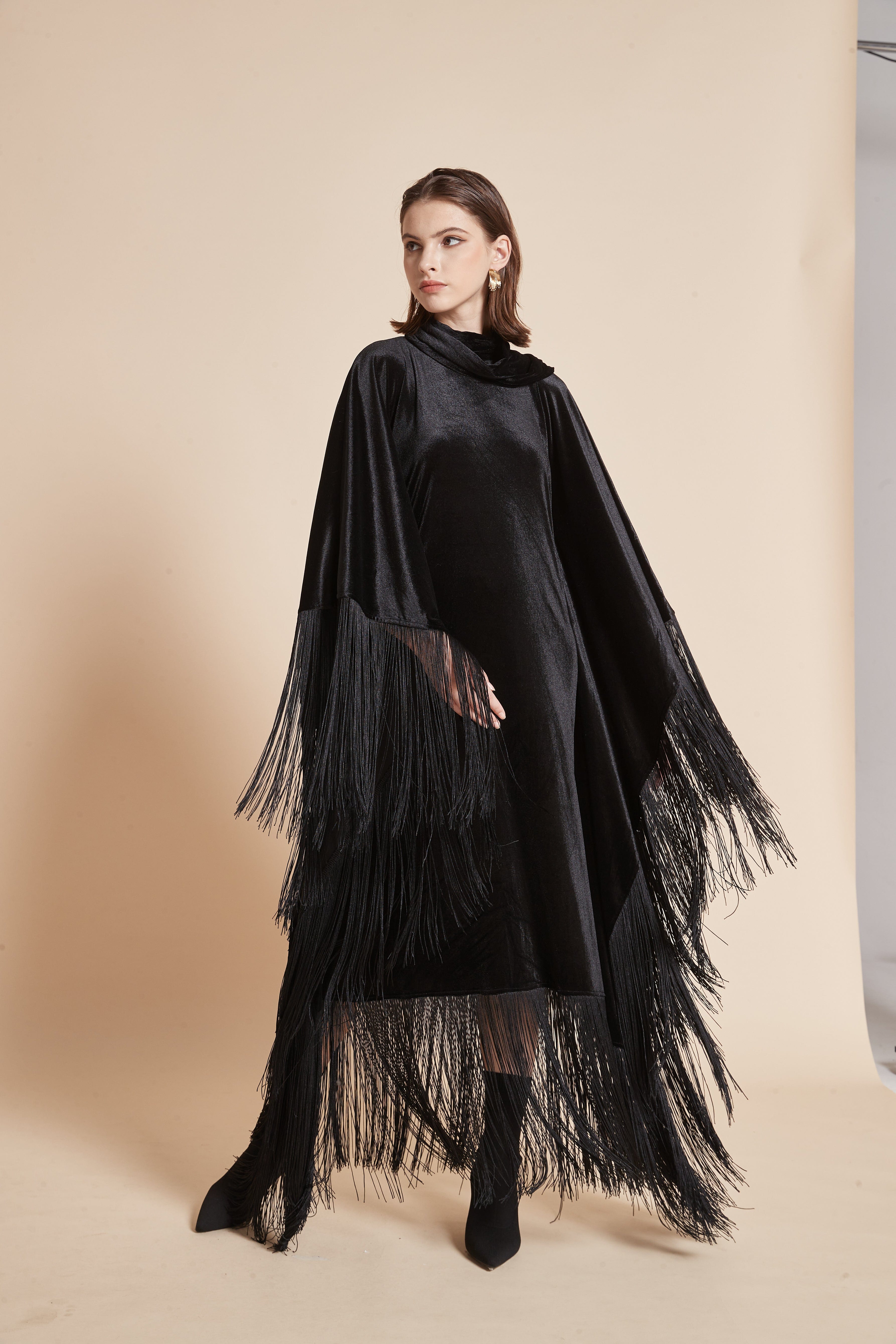 Winter Velvet Dress with Butterfly Cut