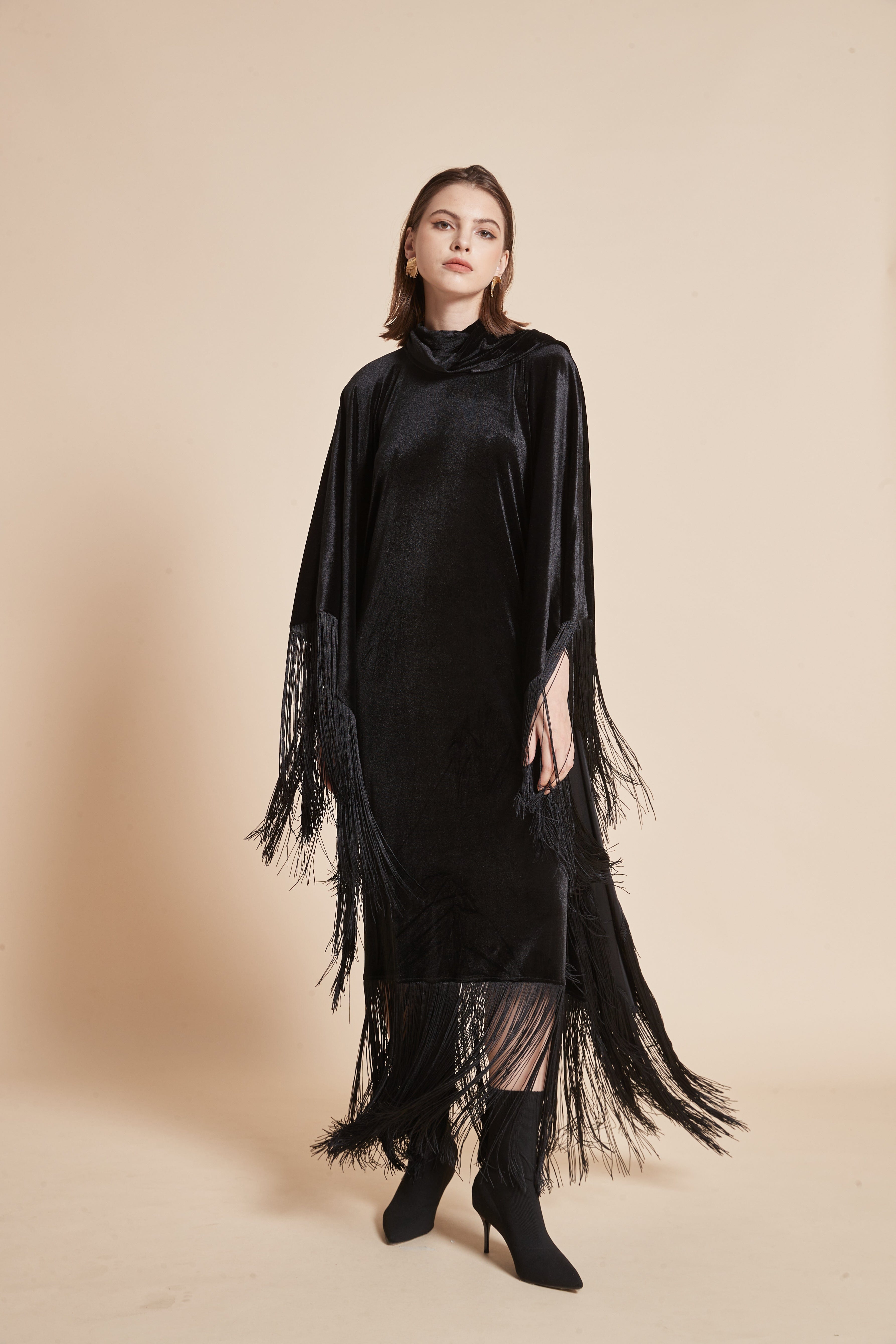 Winter Velvet Dress with Butterfly Cut