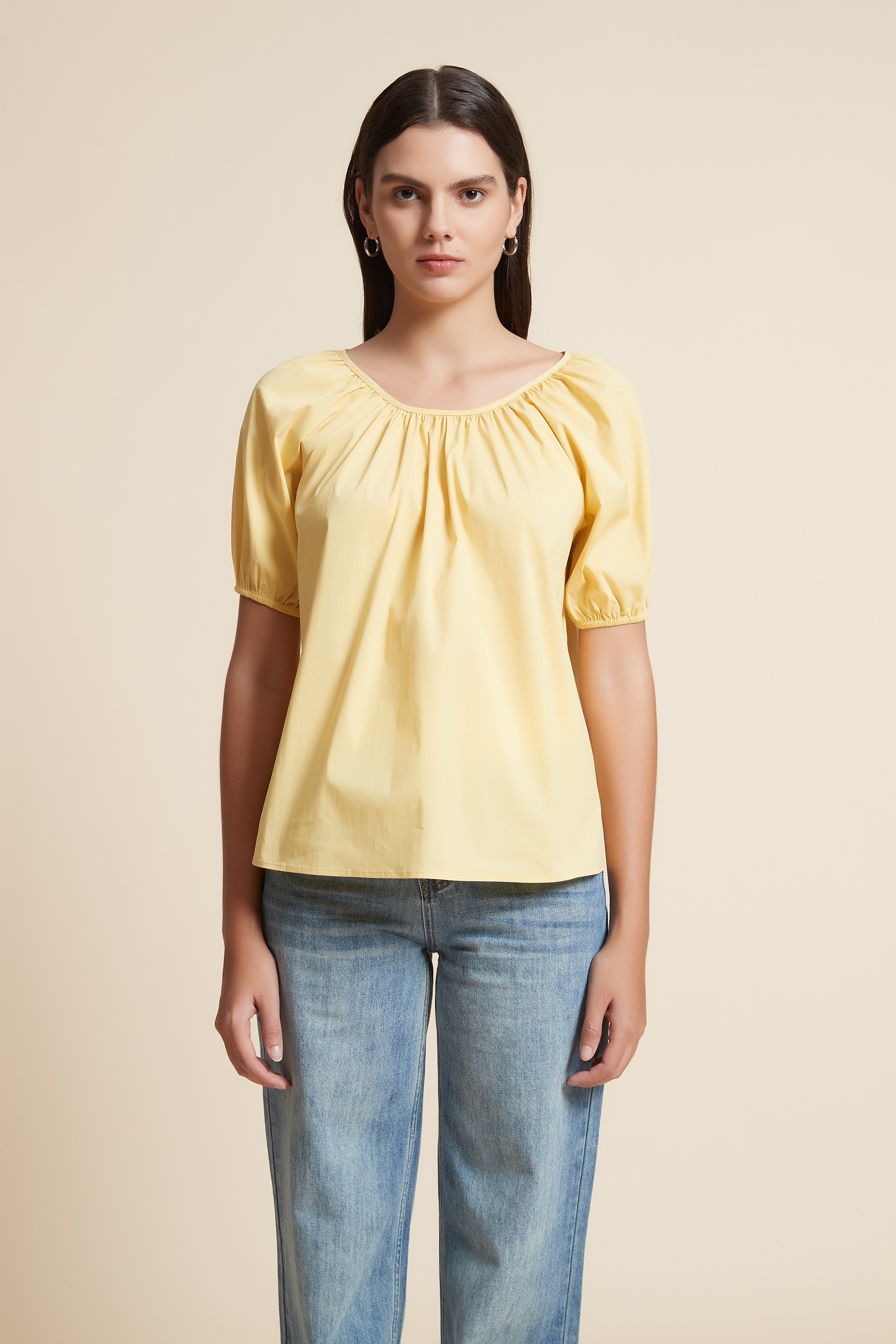 Short Sleeve Cropped Top with Wide Round Neck