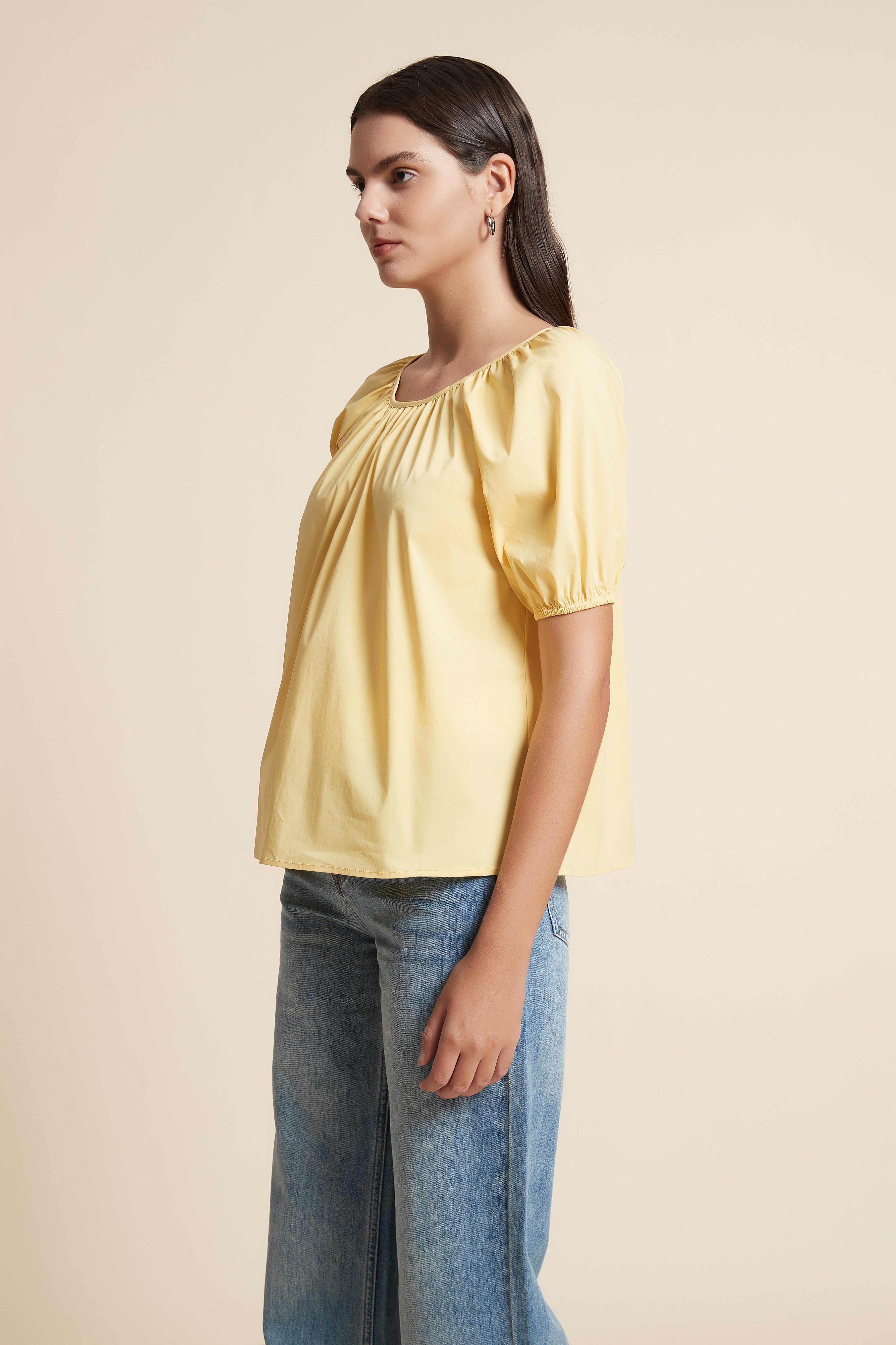 Short Sleeve Cropped Top with Wide Round Neck