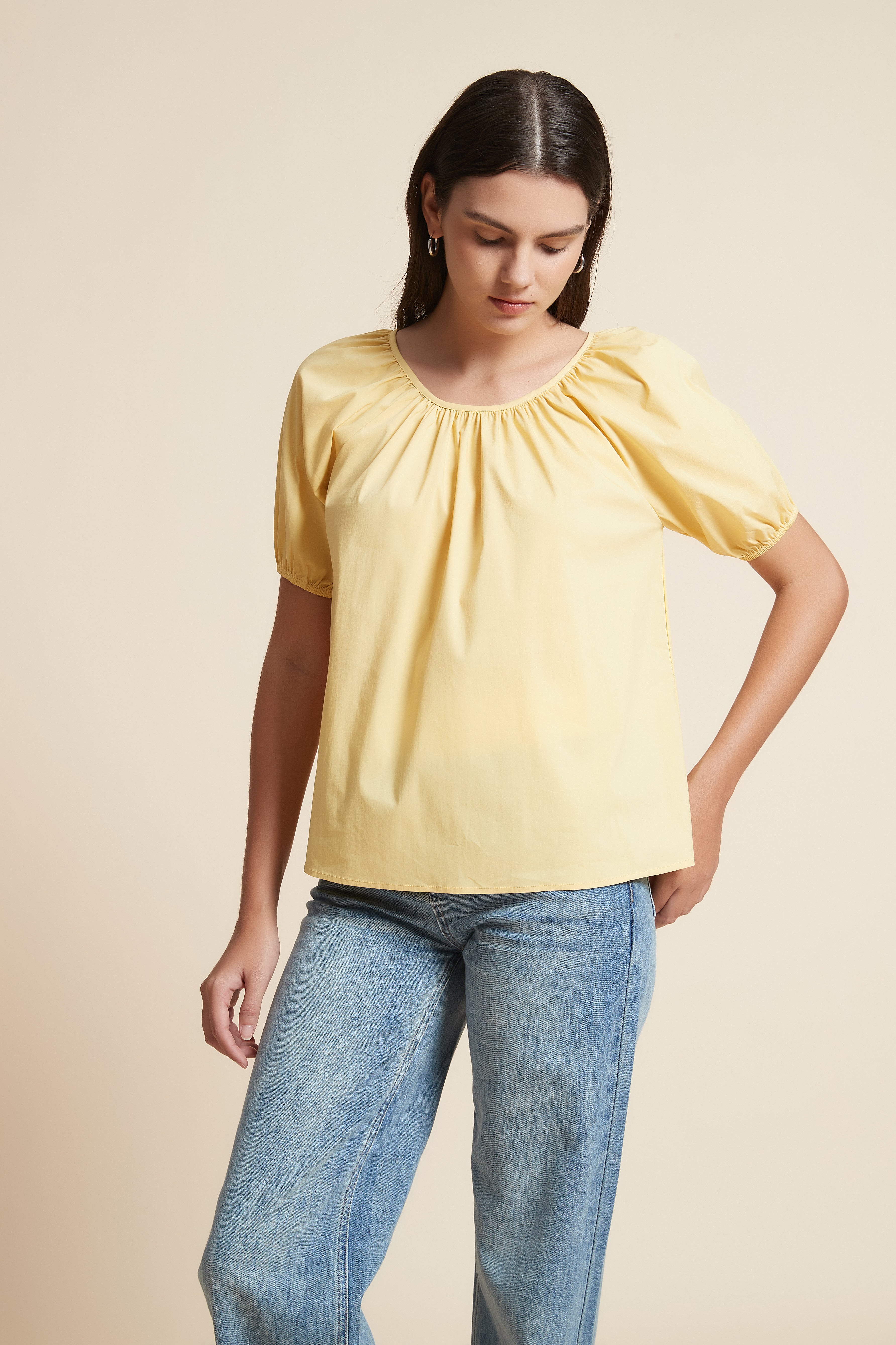 Short Sleeve Cropped Top with Wide Round Neck