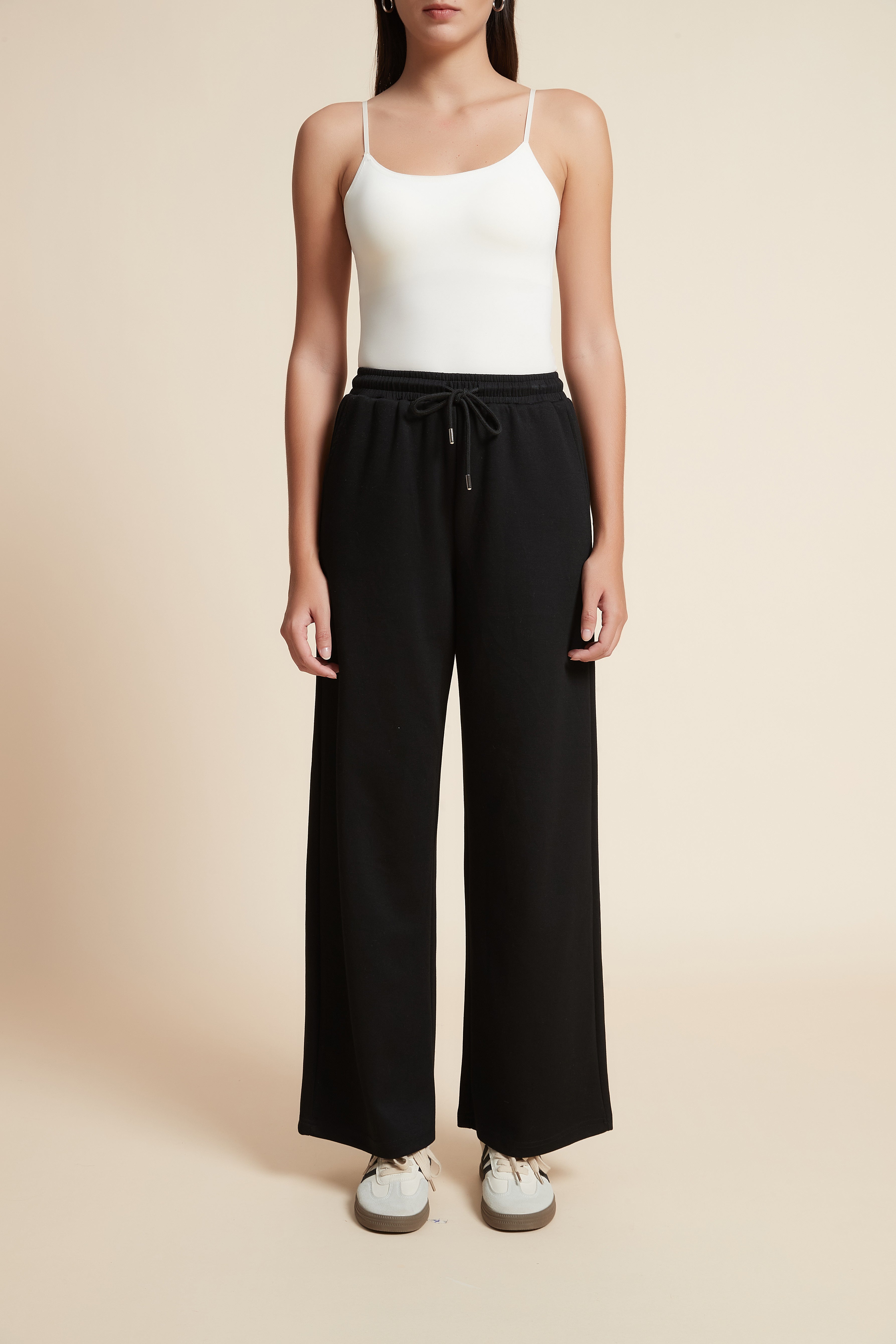 Solid Color Long Pants with Drawstring