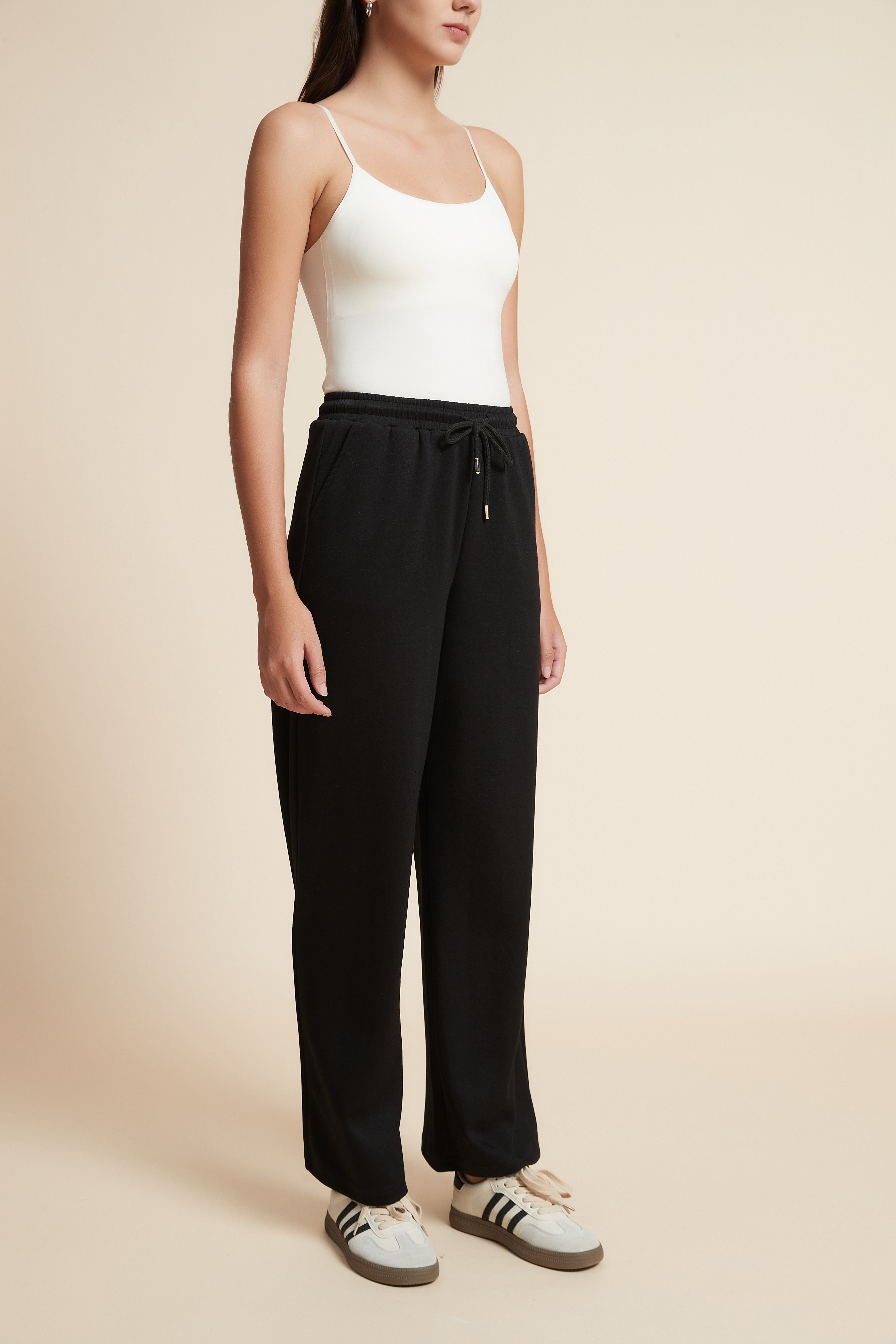 Solid Color Long Pants with Drawstring