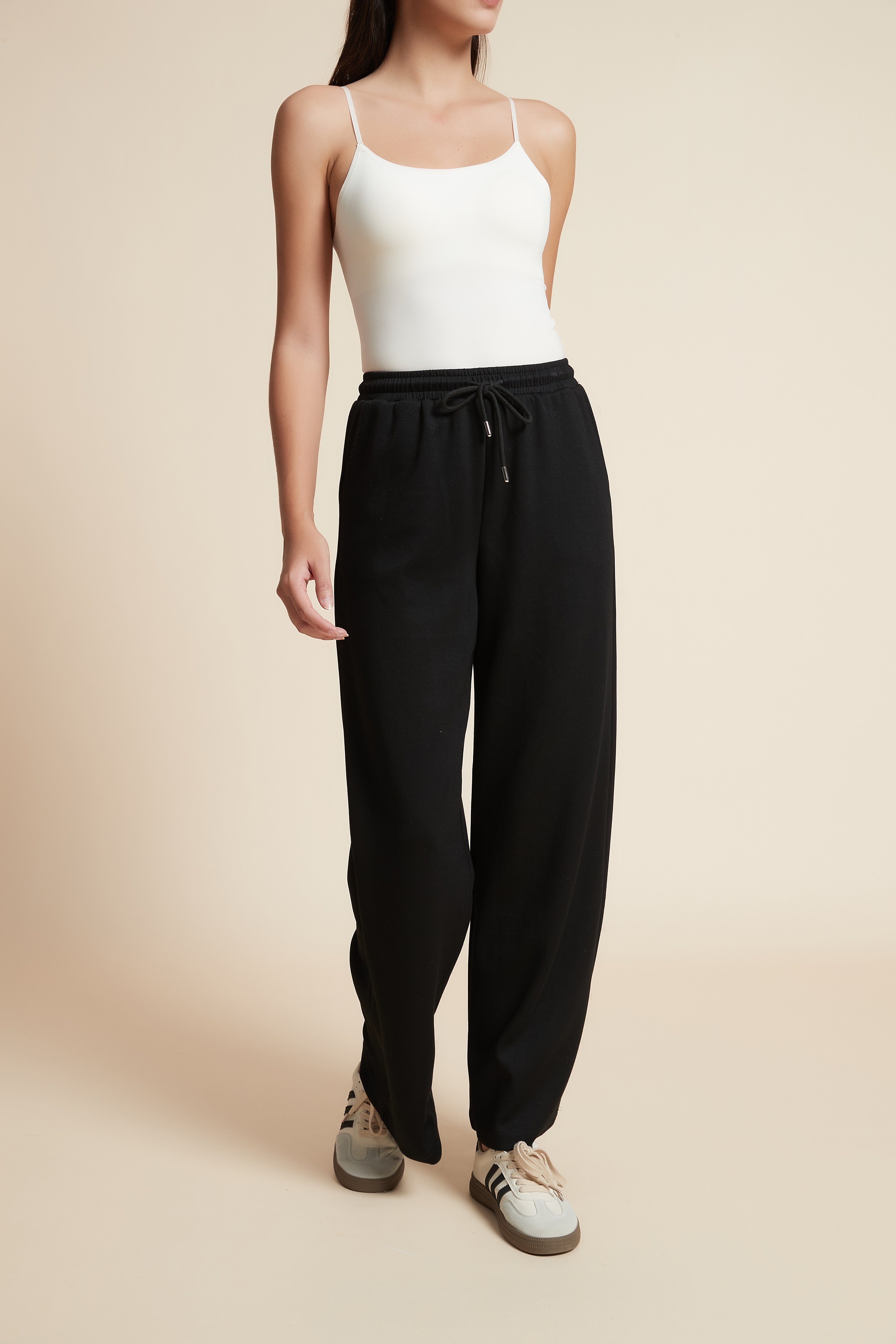 Solid Color Long Pants with Drawstring