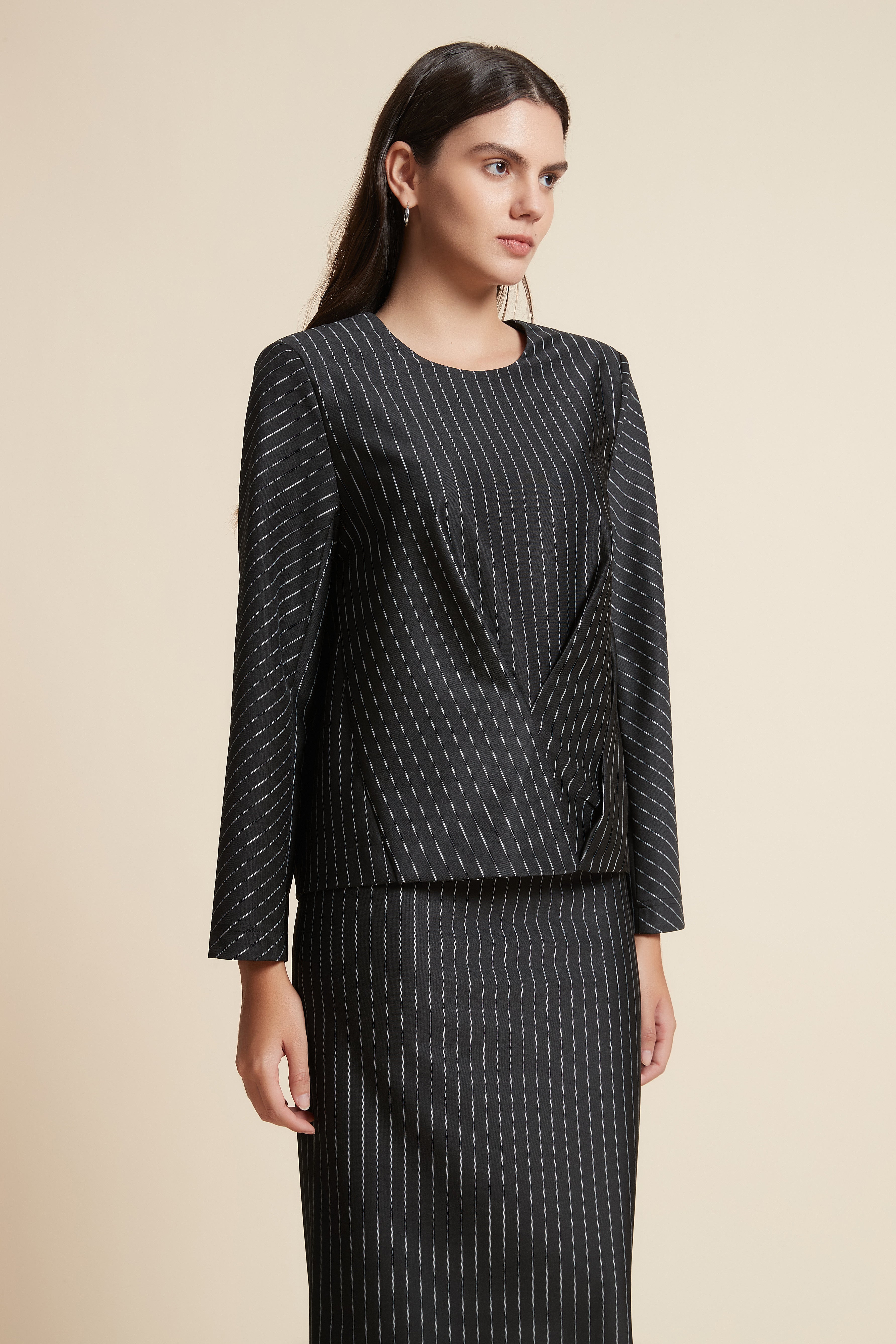 Striped Long Sleeve Top with Round Neck