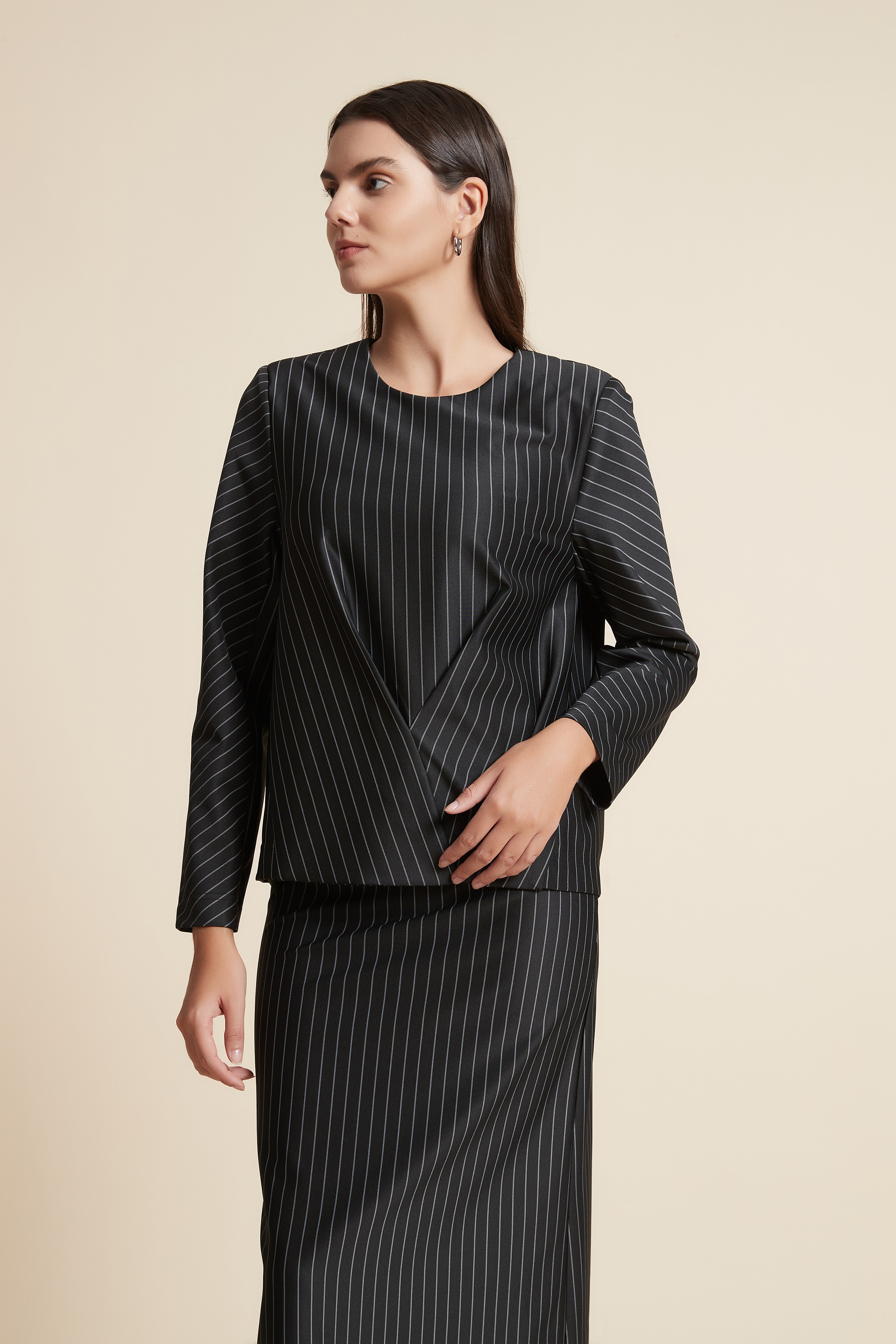 Striped Long Sleeve Top with Round Neck