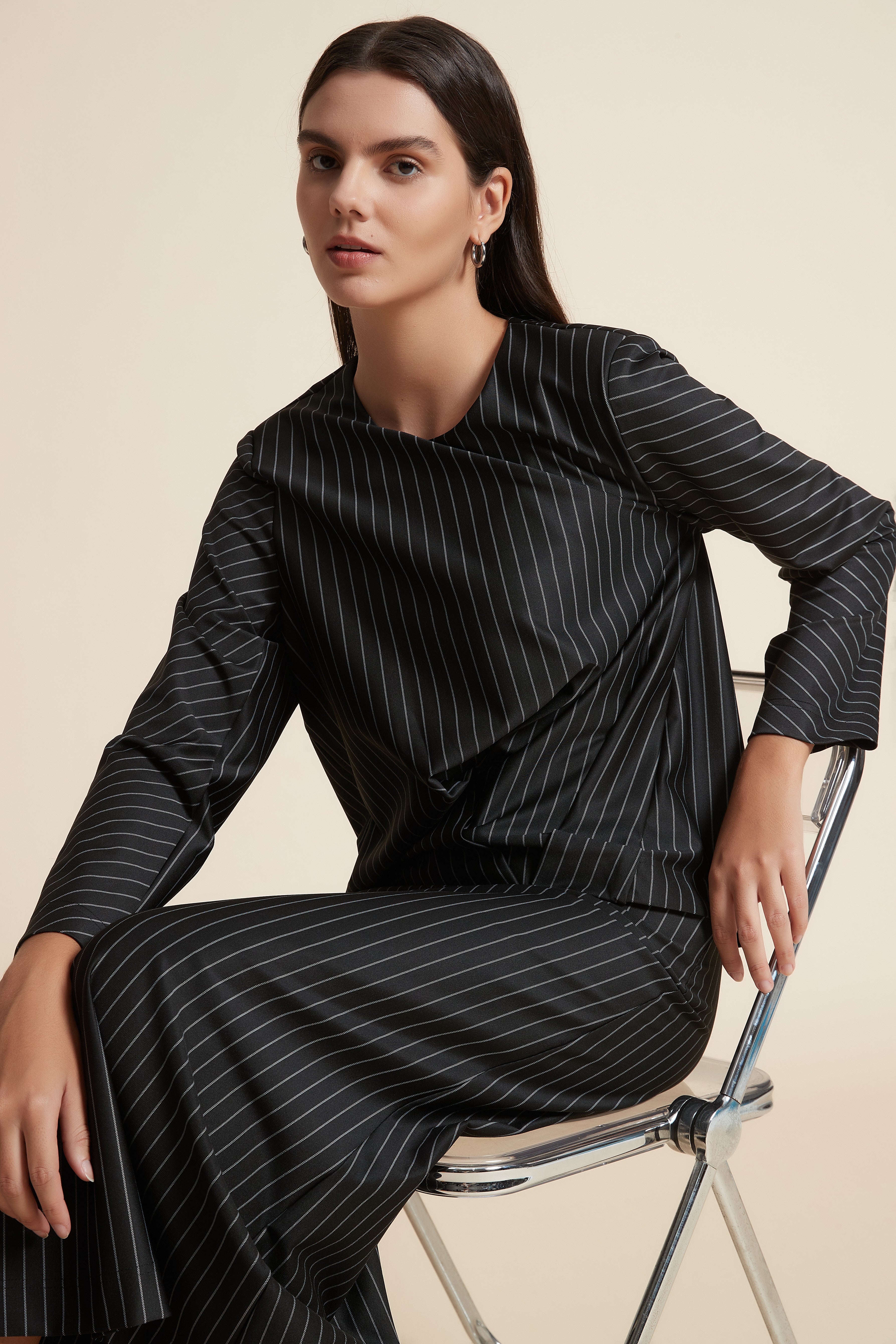 Striped Long Sleeve Top with Round Neck