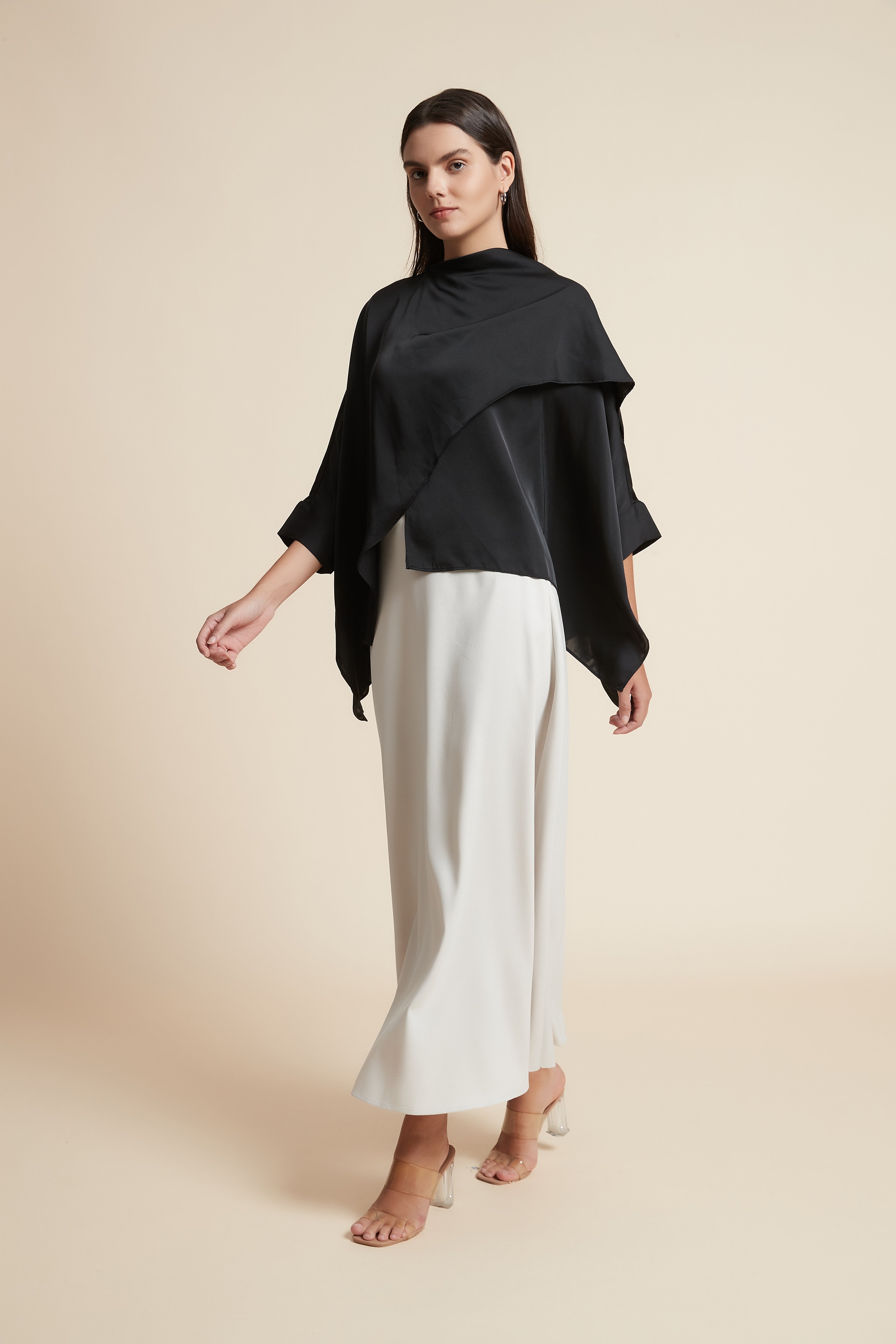 Layered Long Sleeve Waist-Length Blouse with Round Neck