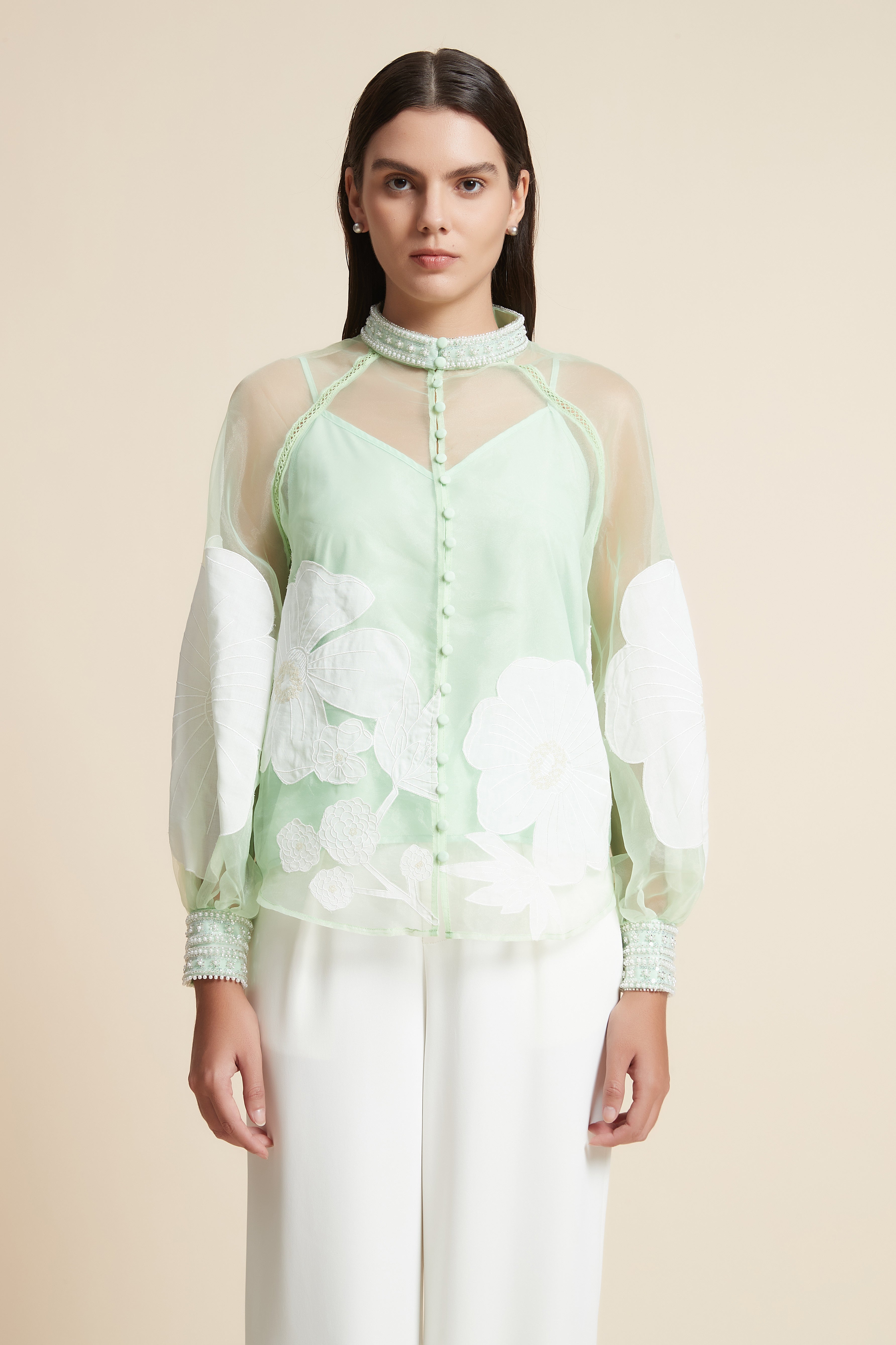 Long Sleeve Floral Print Blouse with Round Neck