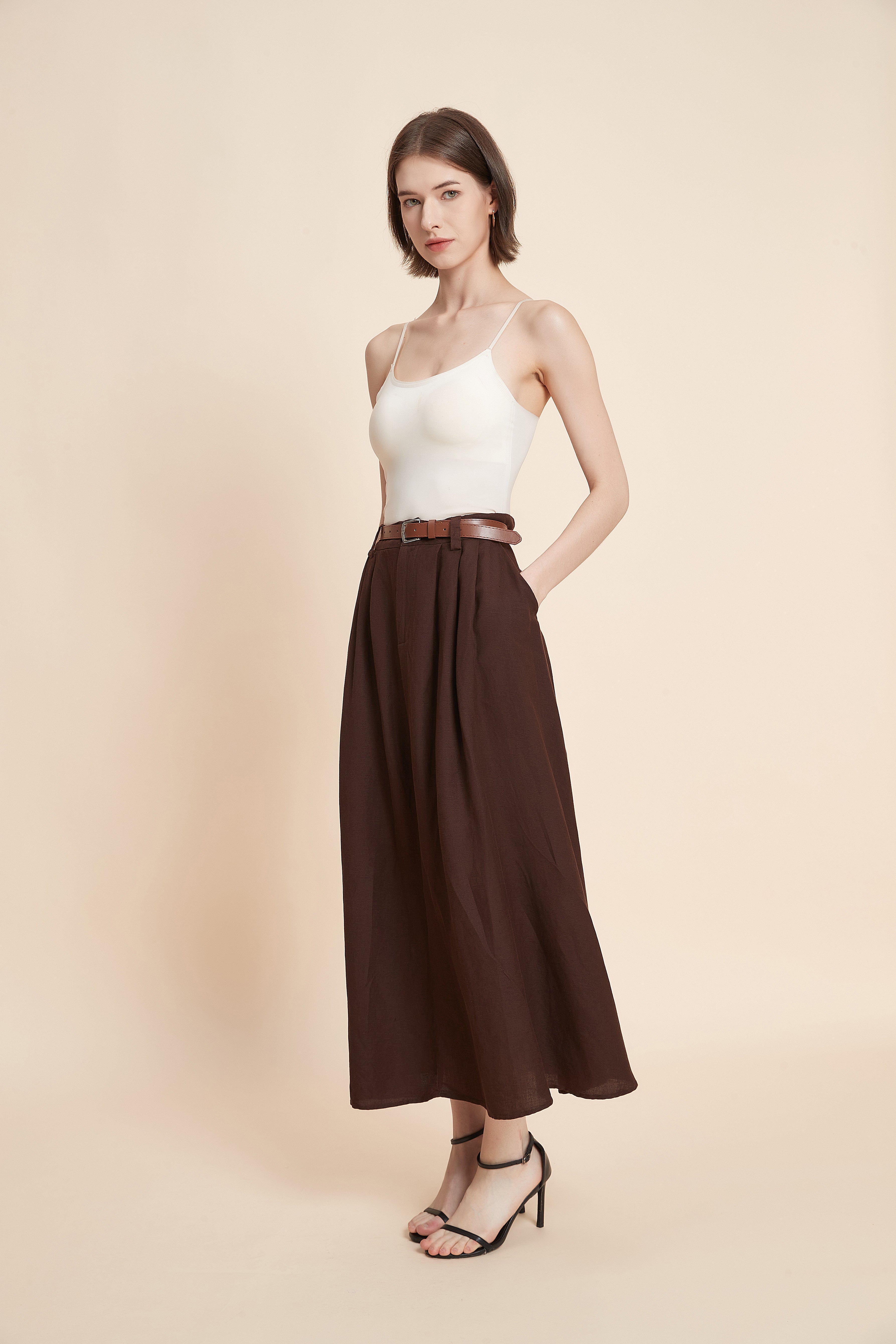Plain Wide-Leg Midi Skirt