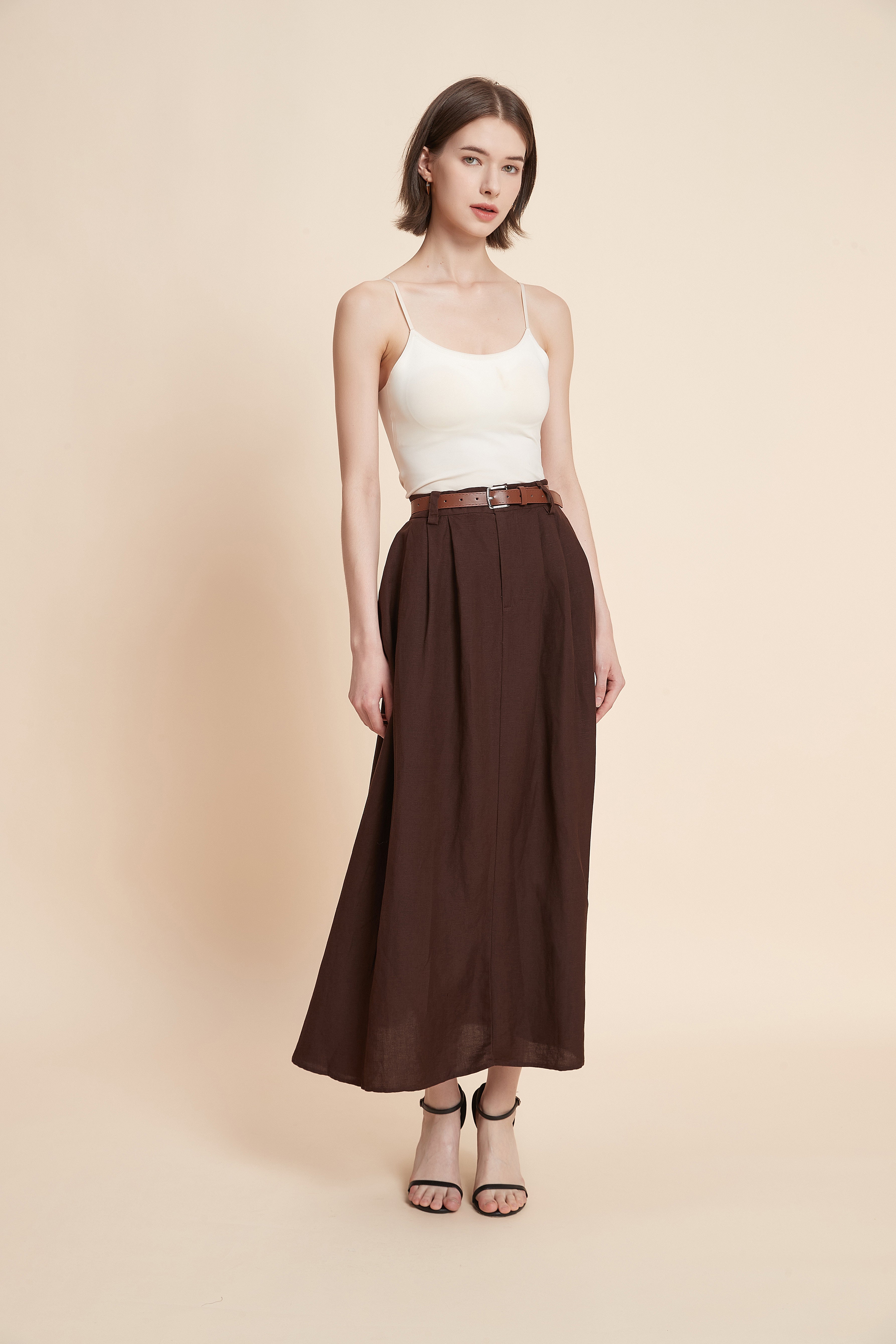 Plain Wide-Leg Midi Skirt