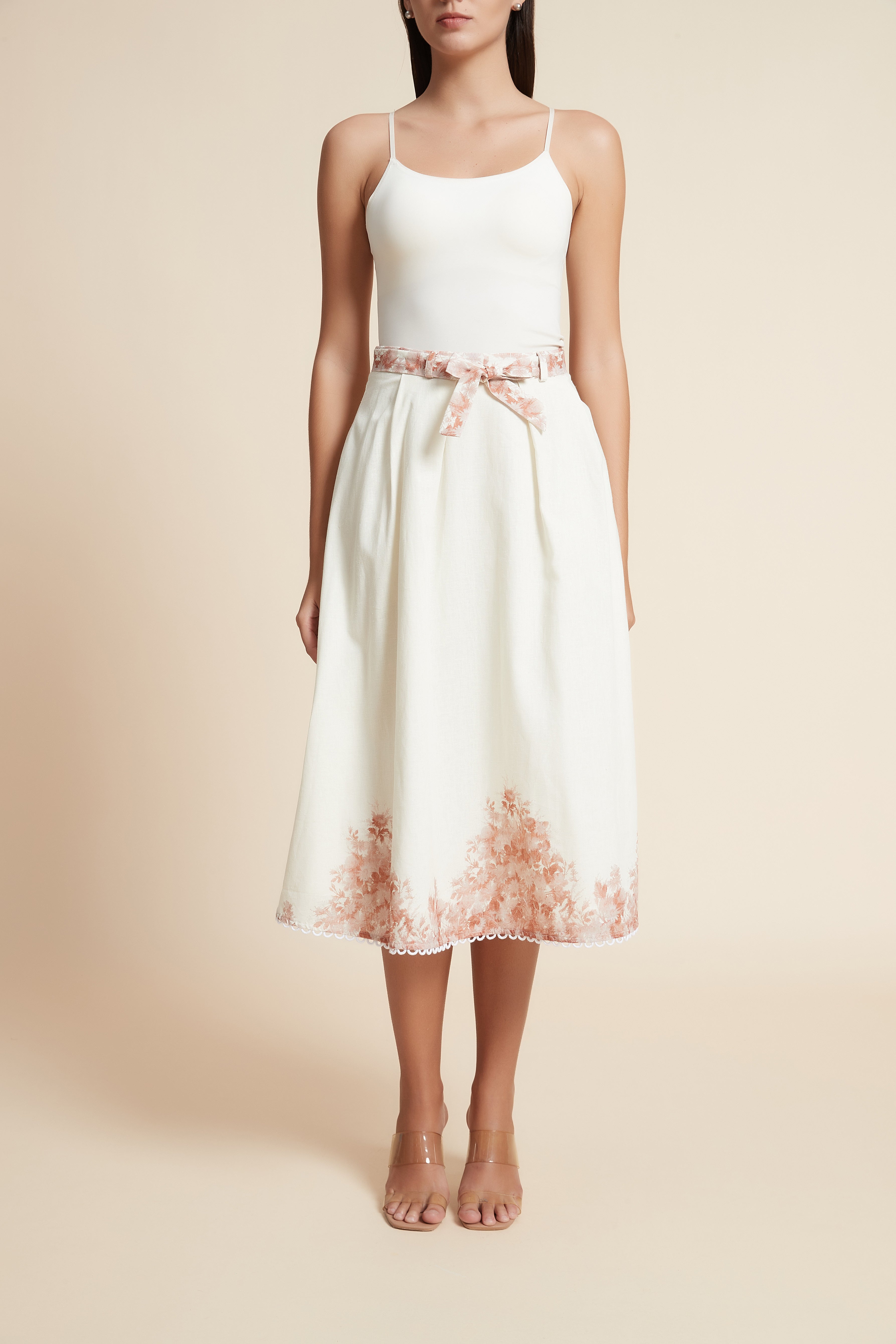 Floral Midi Skirt with Belt