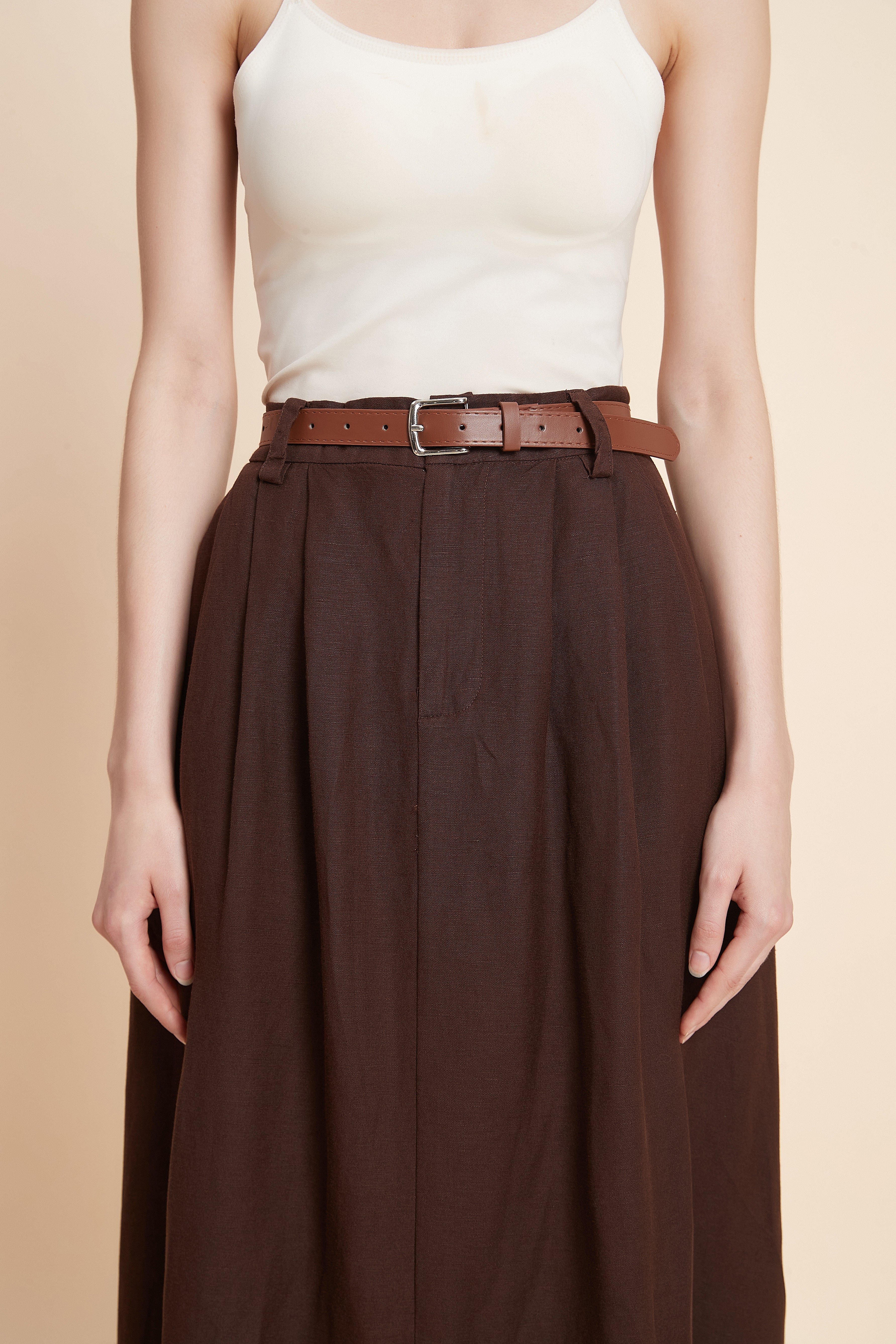 Plain Wide-Leg Midi Skirt