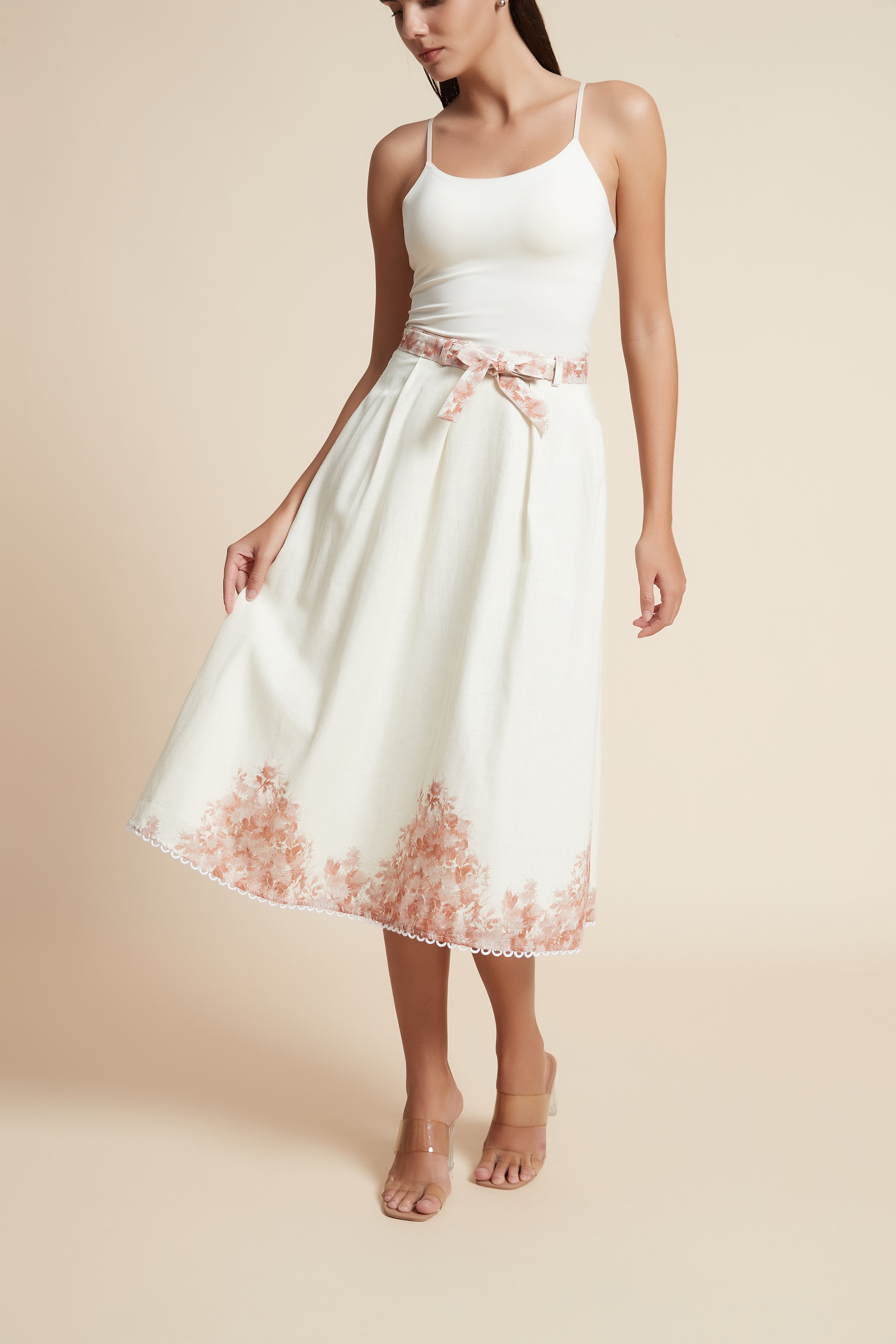 Floral Midi Skirt with Belt