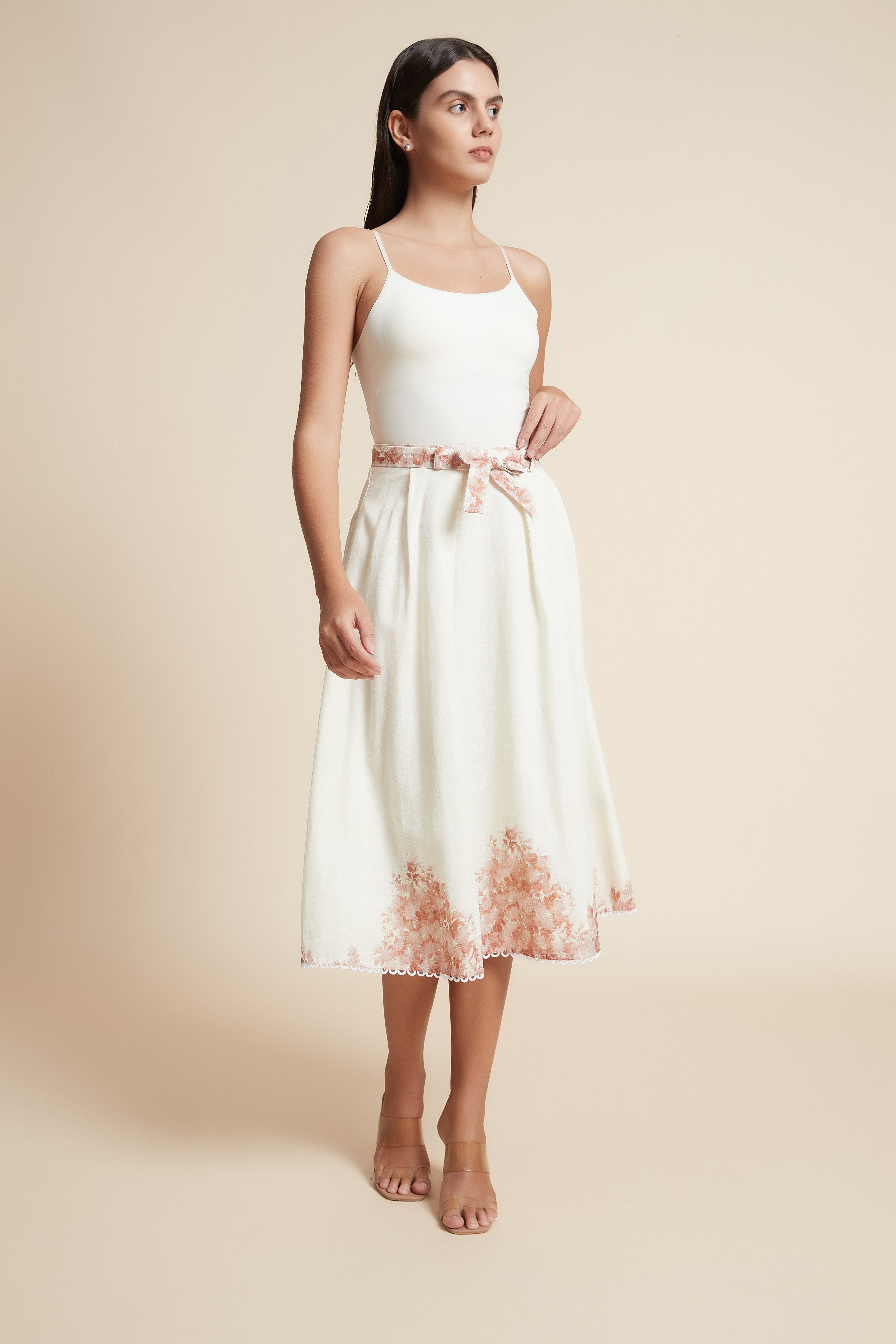 Floral Midi Skirt with Belt