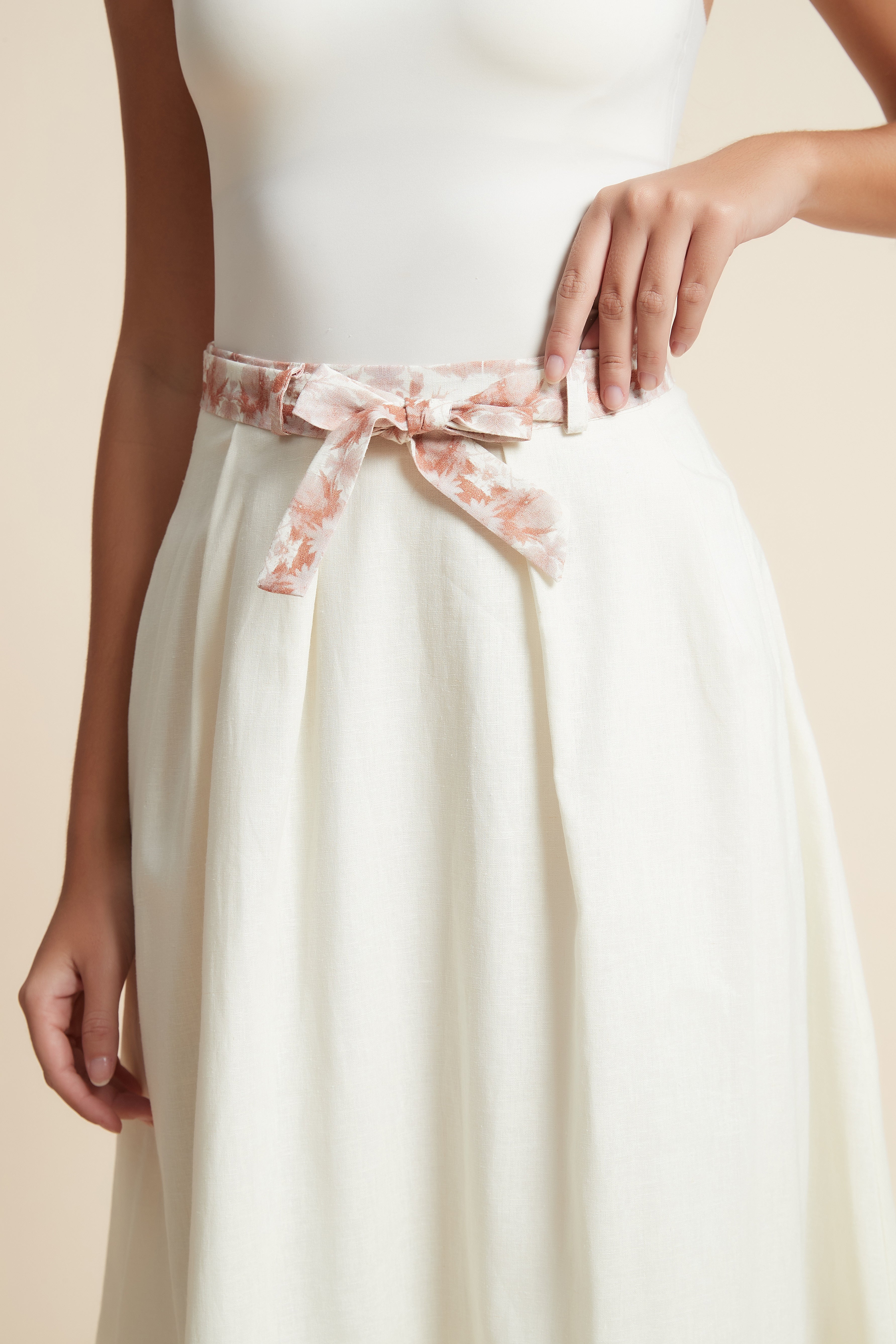 Floral Midi Skirt with Belt