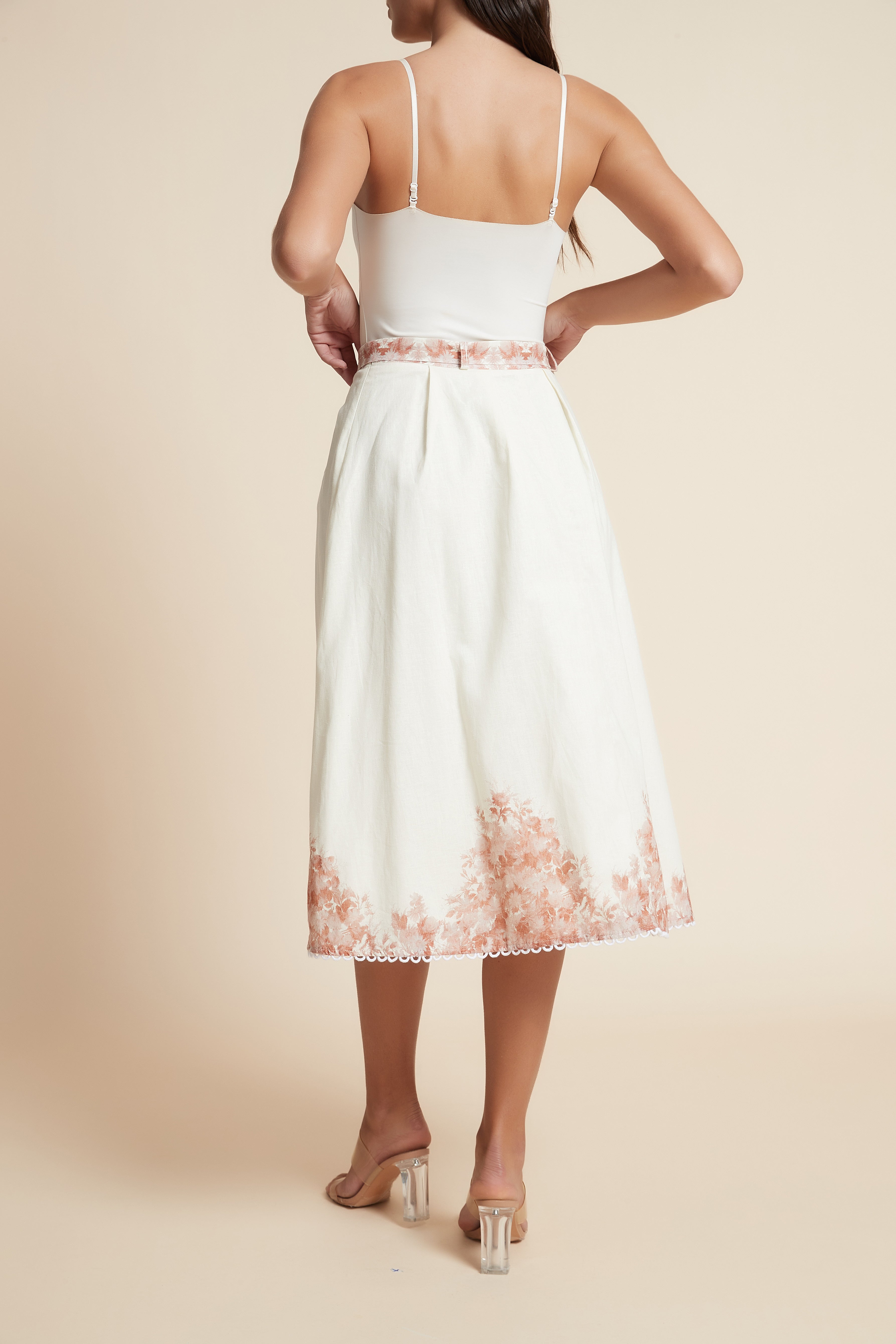 Floral Midi Skirt with Belt