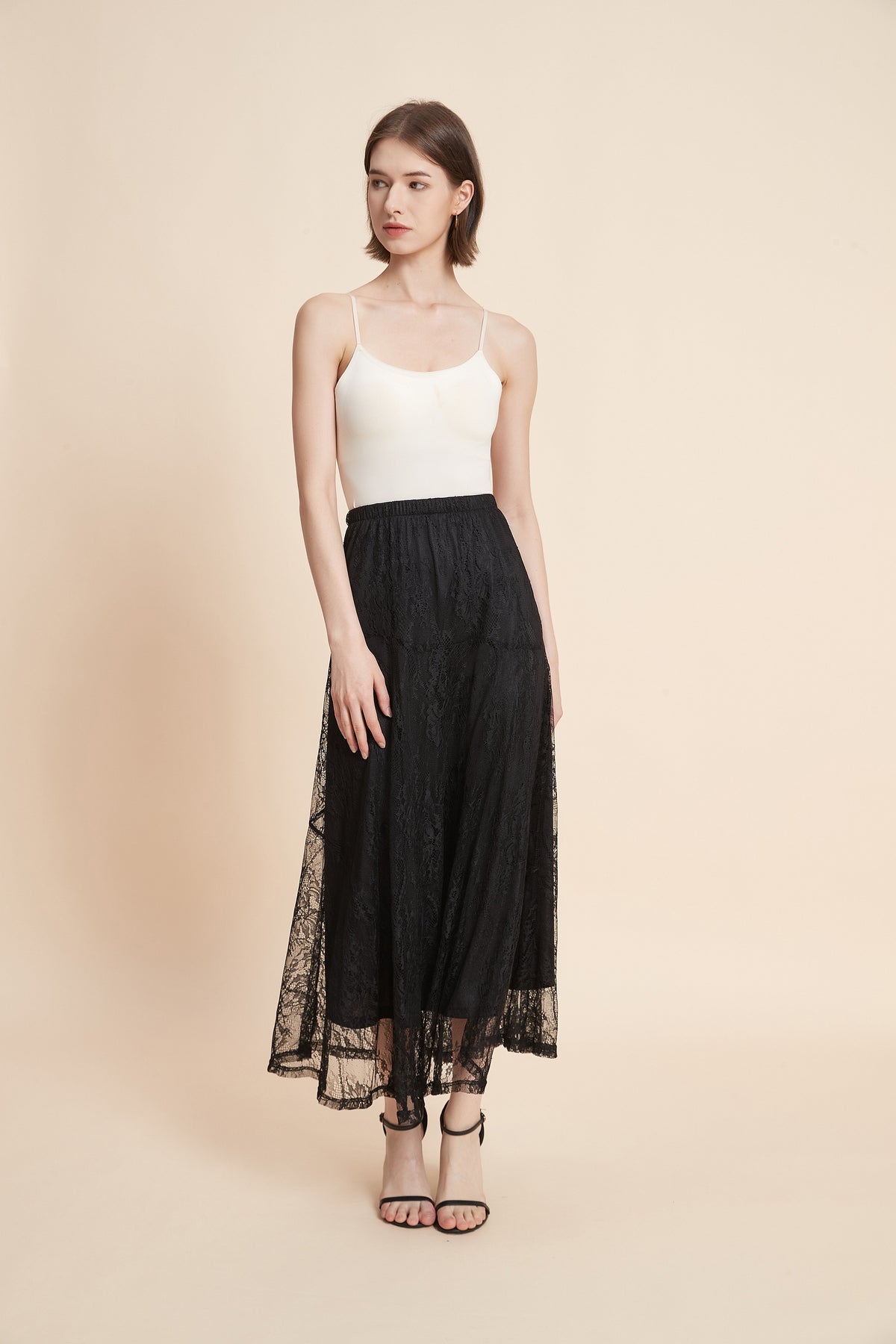 Wide Midi Skirt With Lace Details