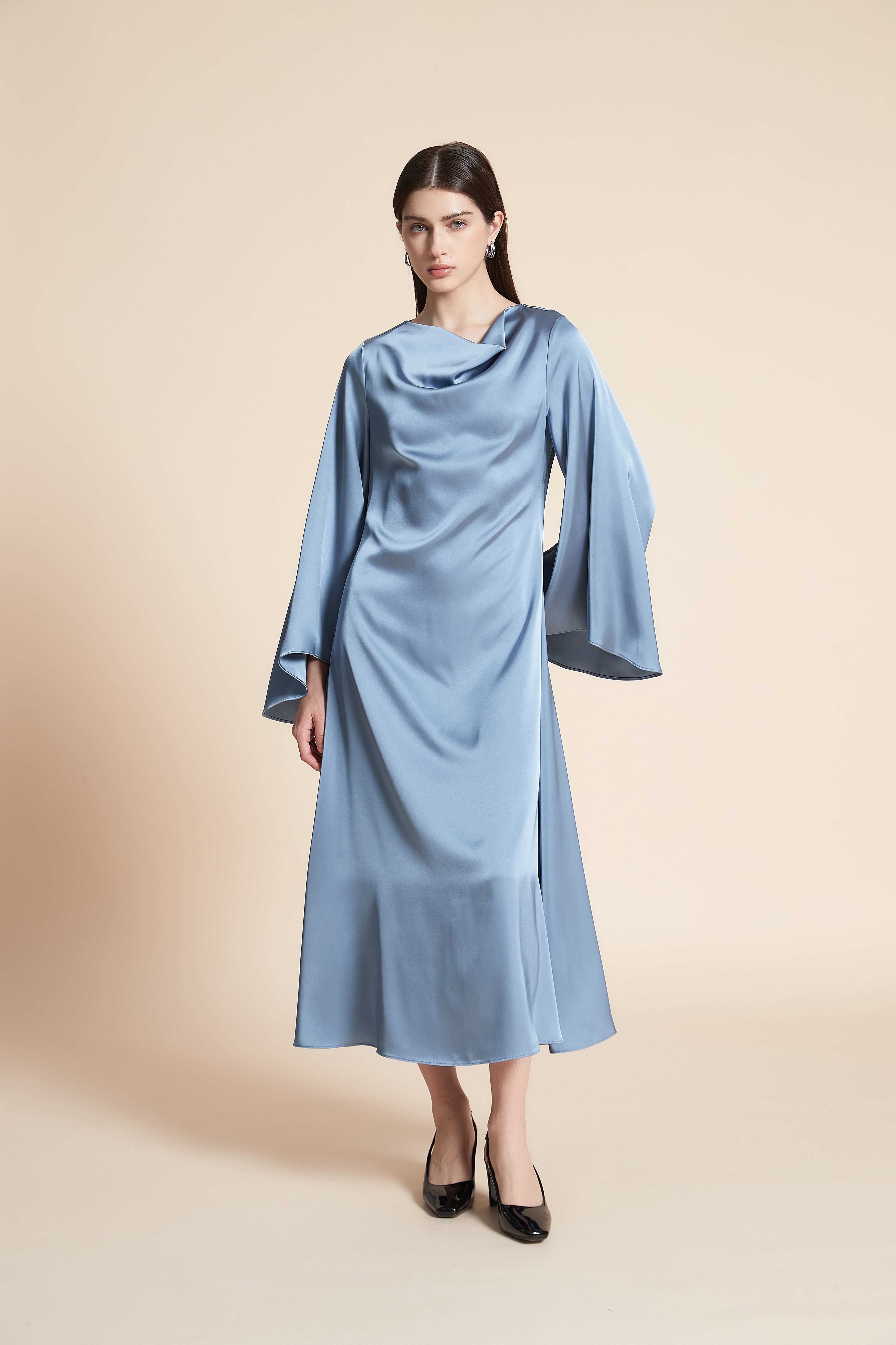 Plain Long Sleeve Midi Dress