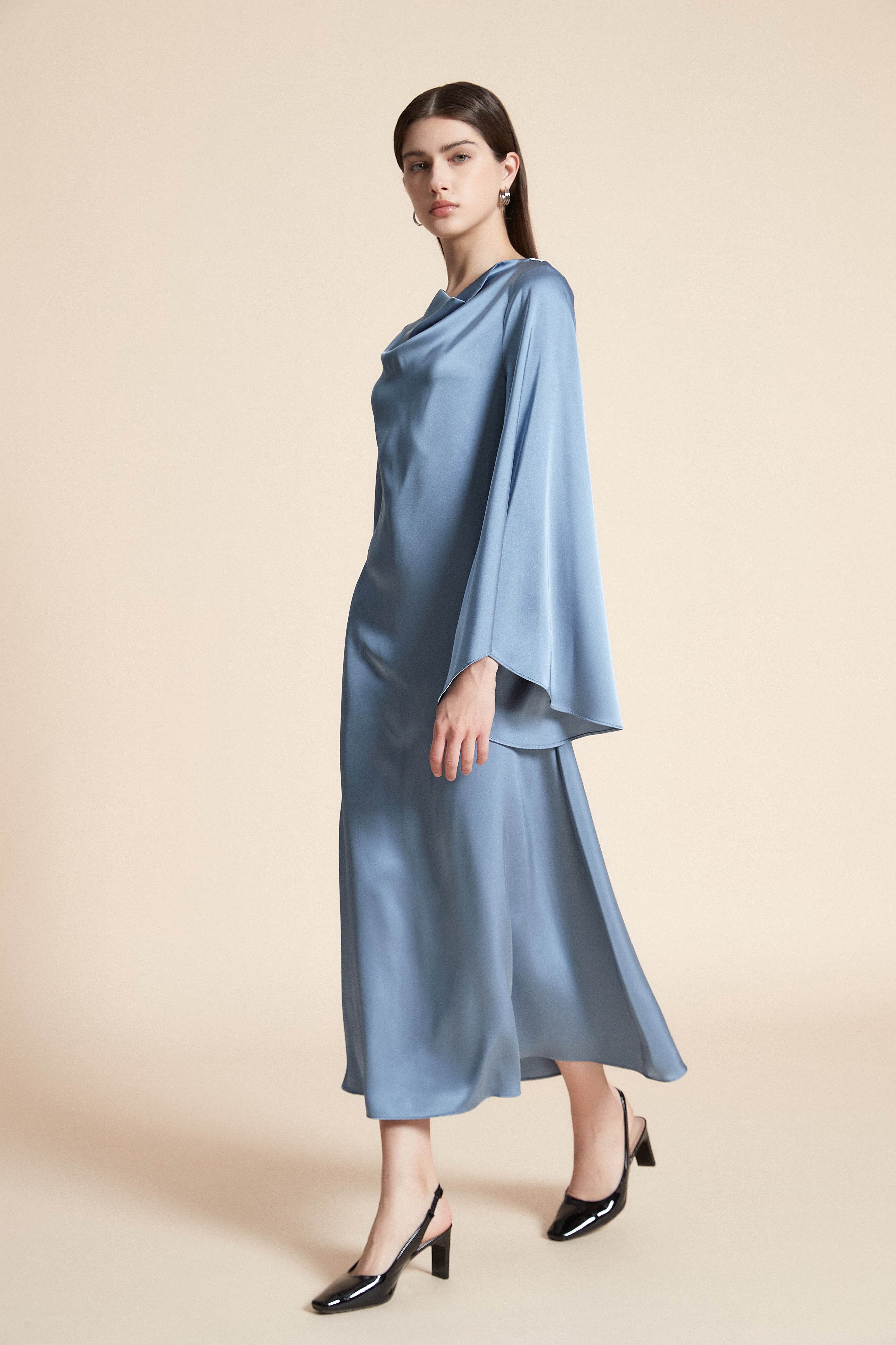 Plain Long Sleeve Midi Dress