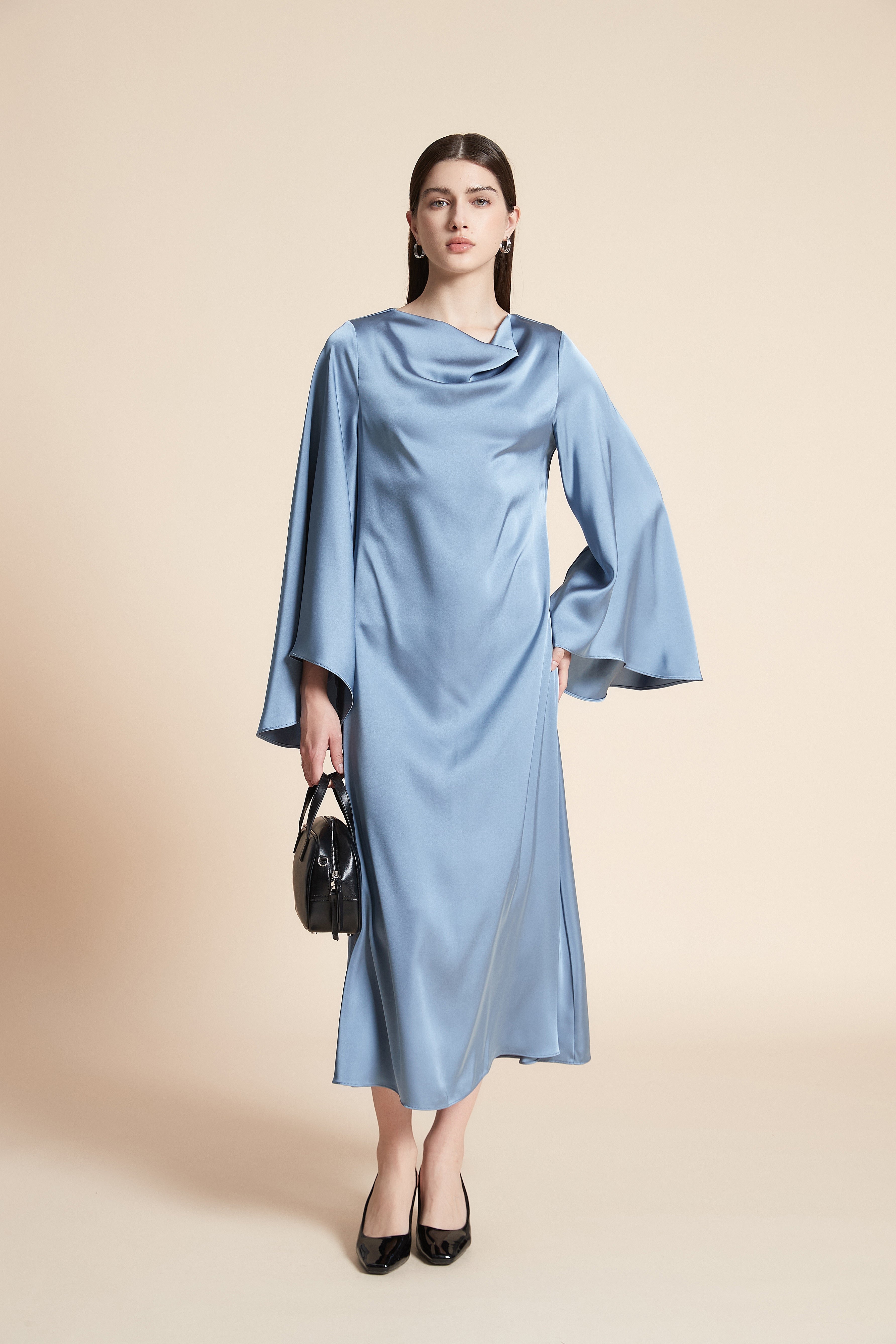 Plain Long Sleeve Midi Dress