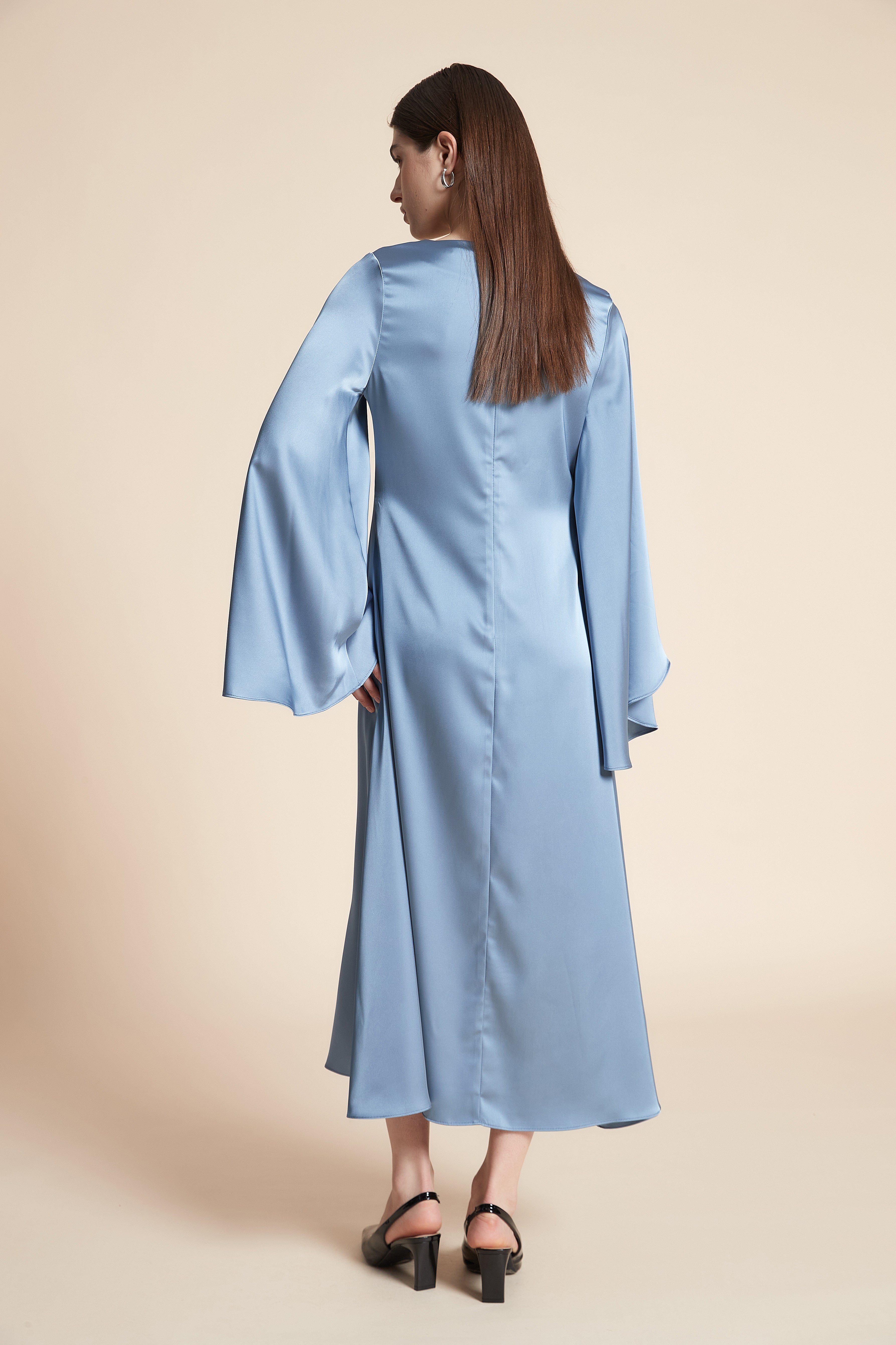 Plain Long Sleeve Midi Dress
