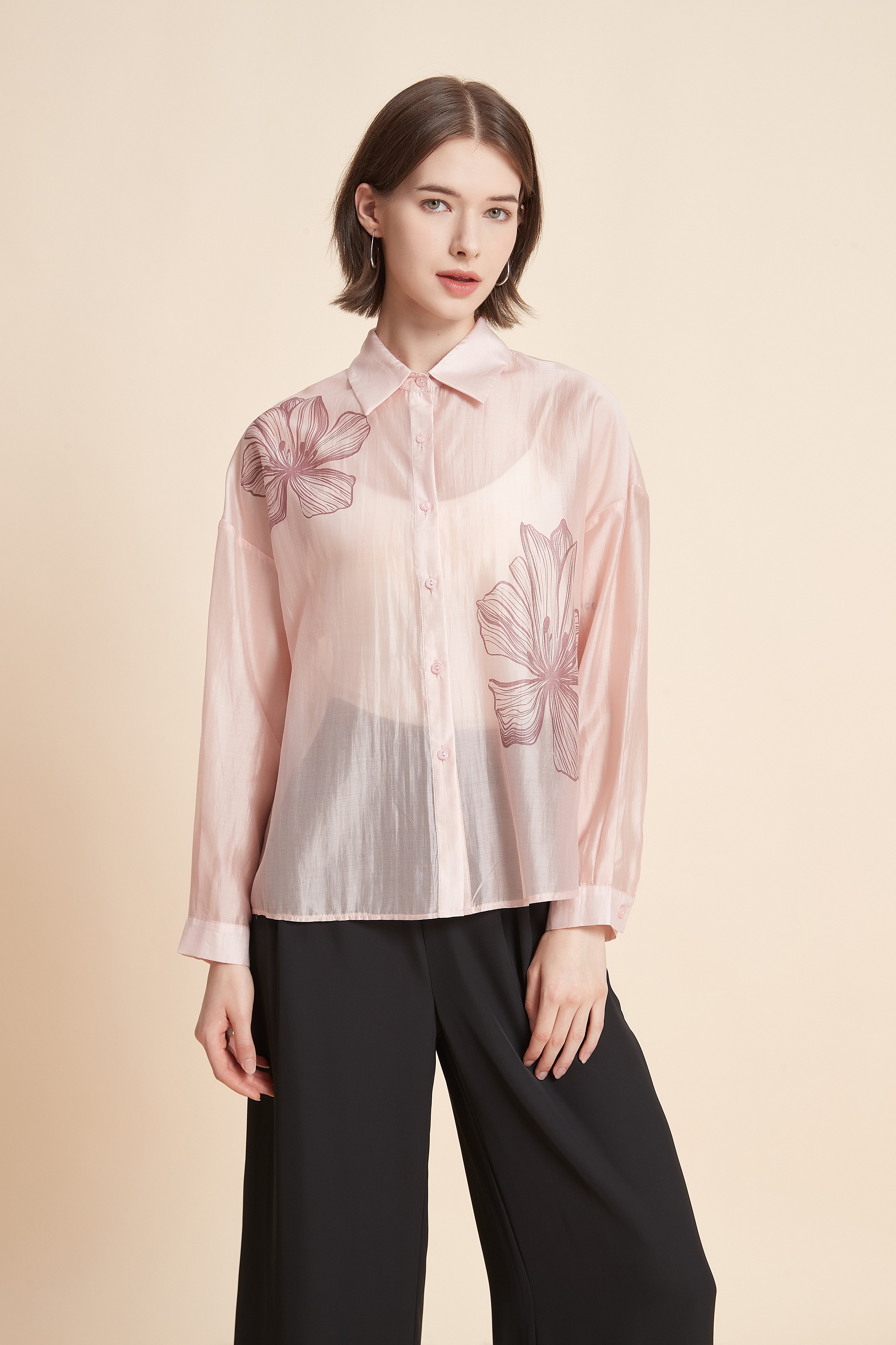 Long-Sleeved Floral Blouse