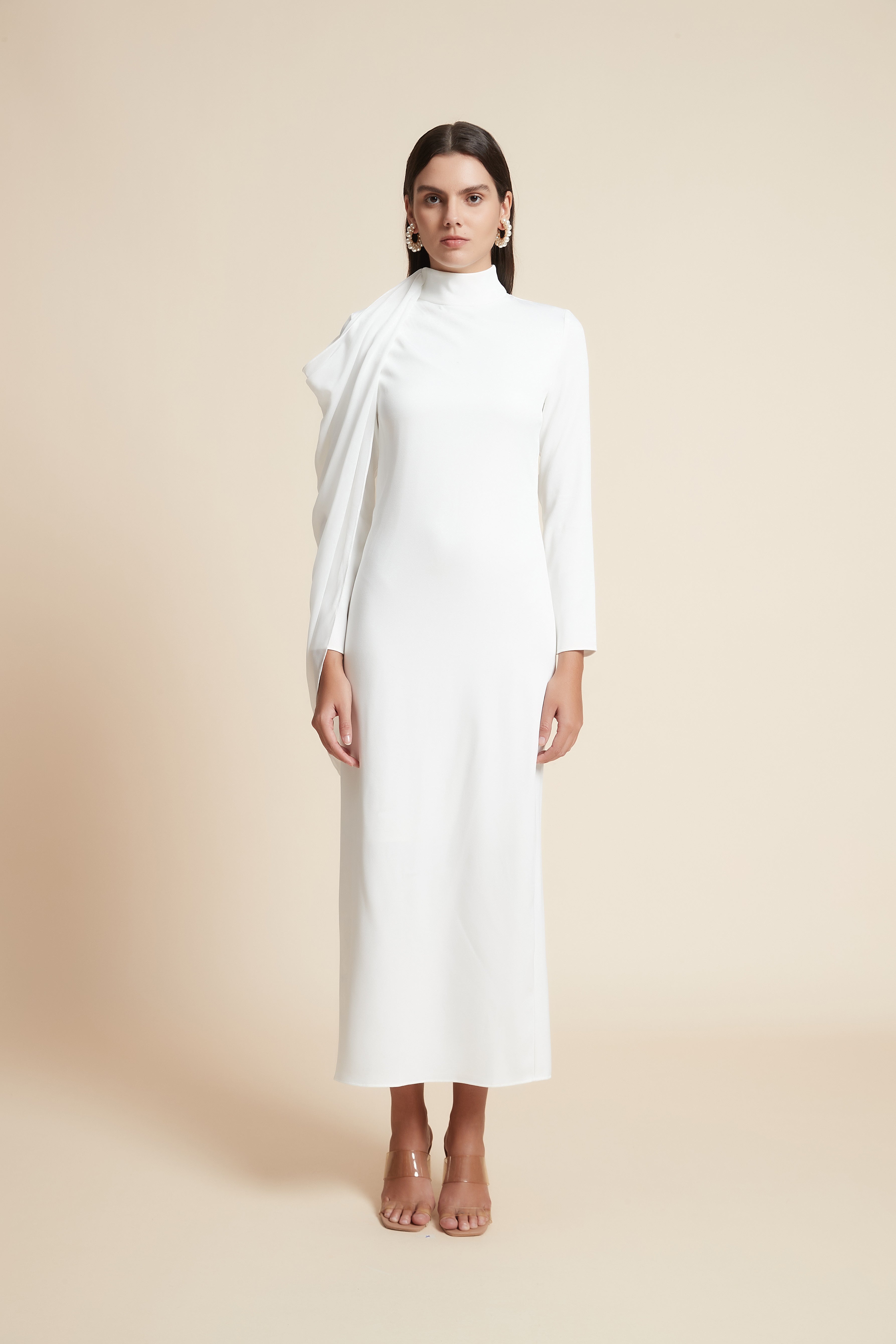 High Neck Long Sleeve Midi Dress