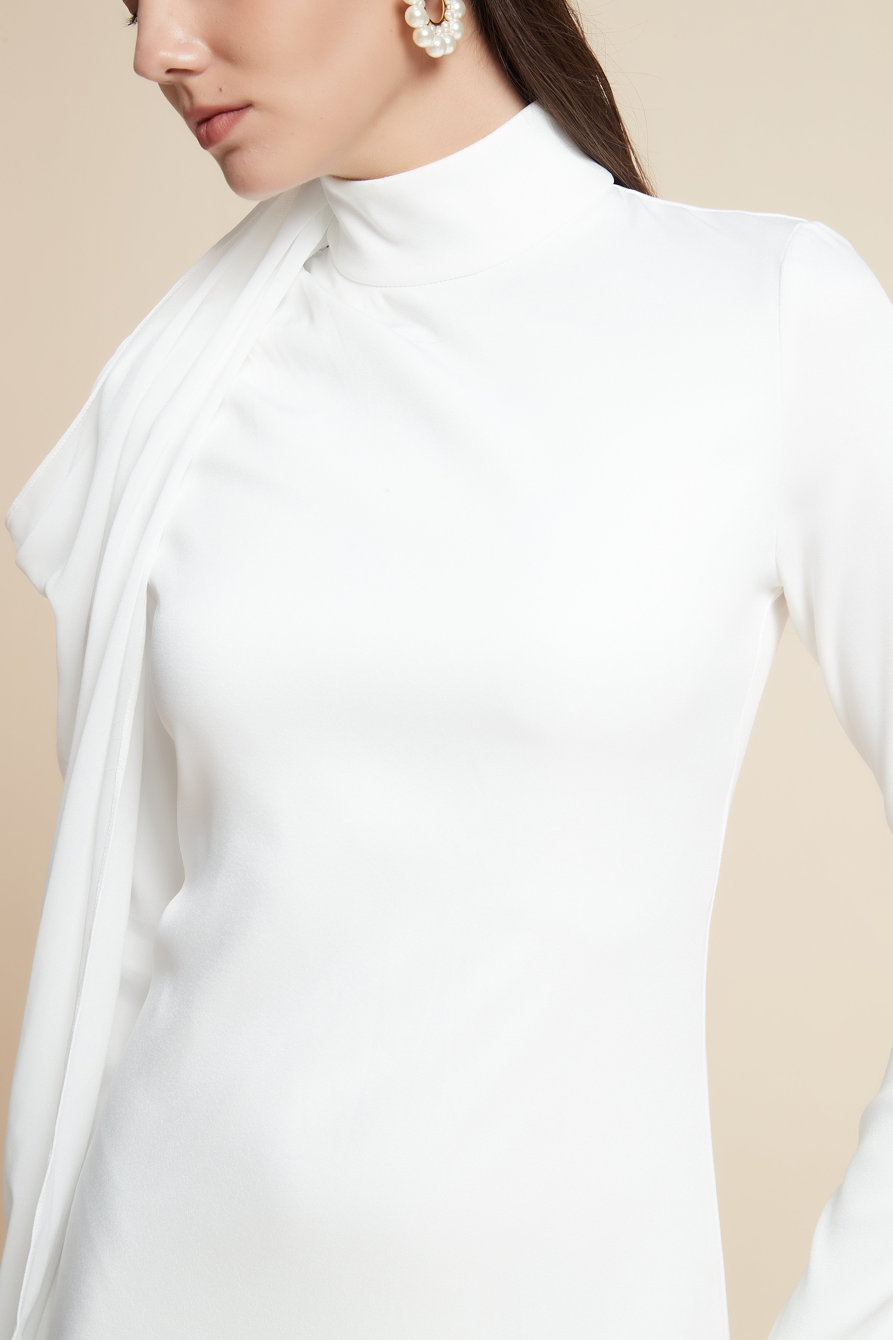 High Neck Long Sleeve Midi Dress