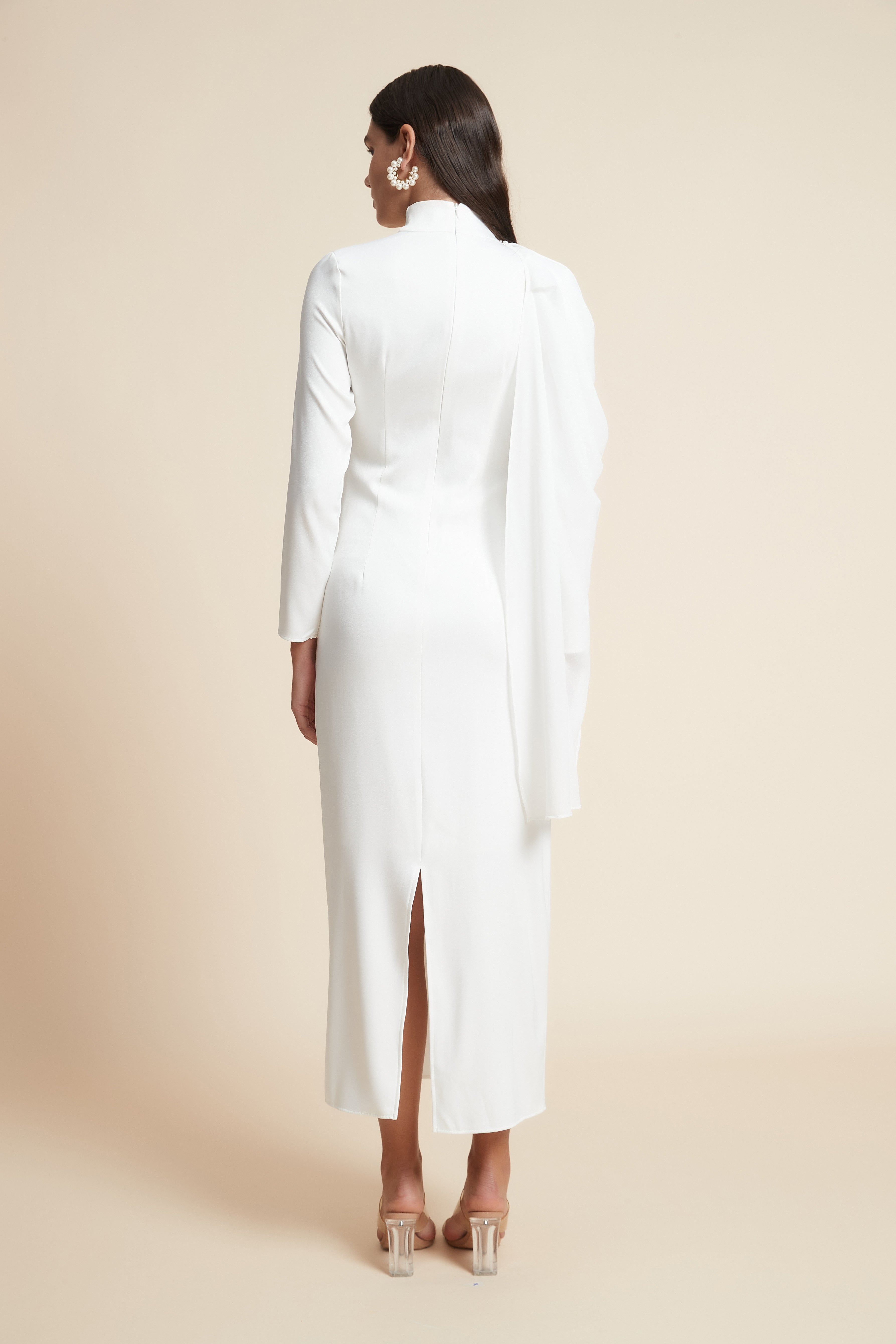High Neck Long Sleeve Midi Dress