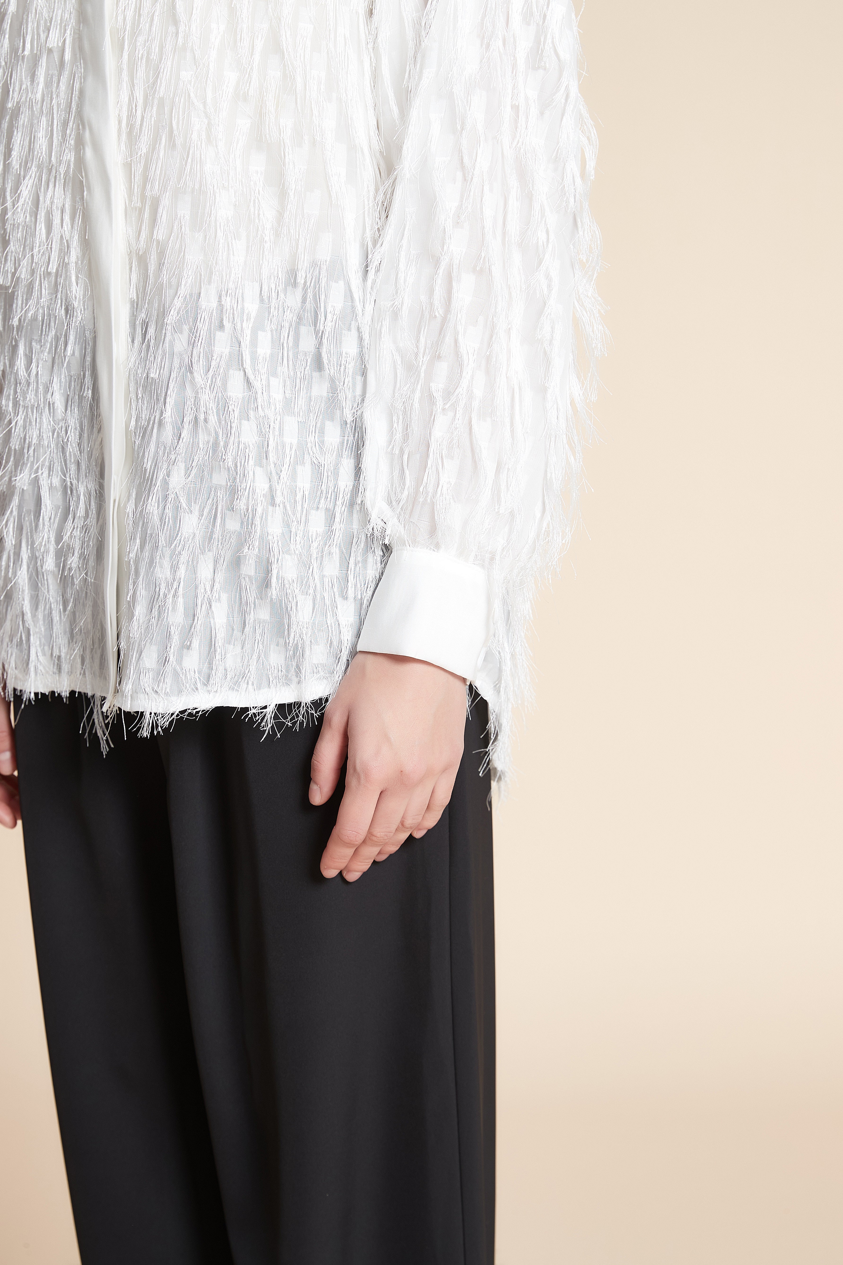 Feather Long Sleeve Waist-Length Blouse