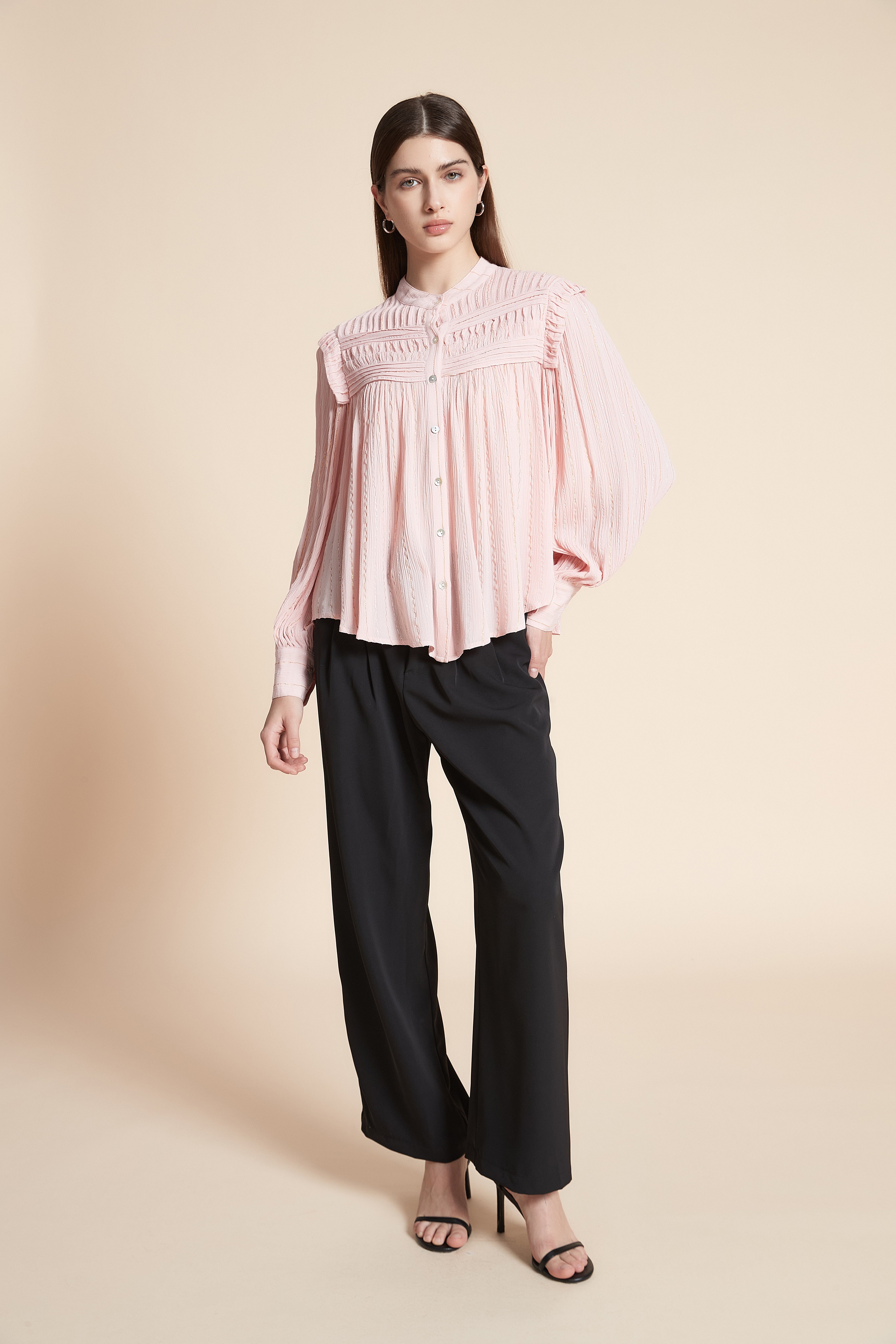 Solid Long Sleeve Mid-Length Blouse