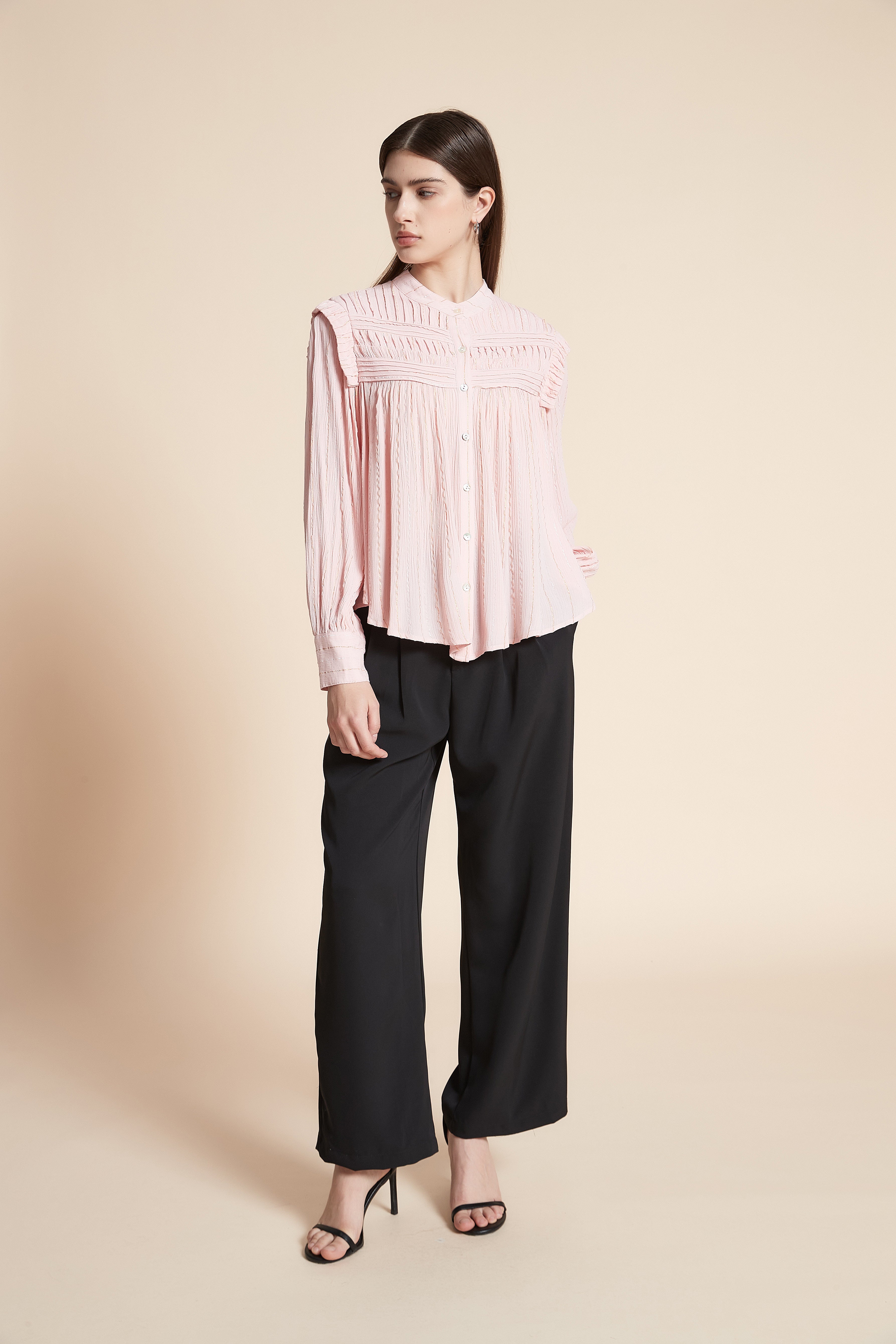 Solid Long Sleeve Mid-Length Blouse