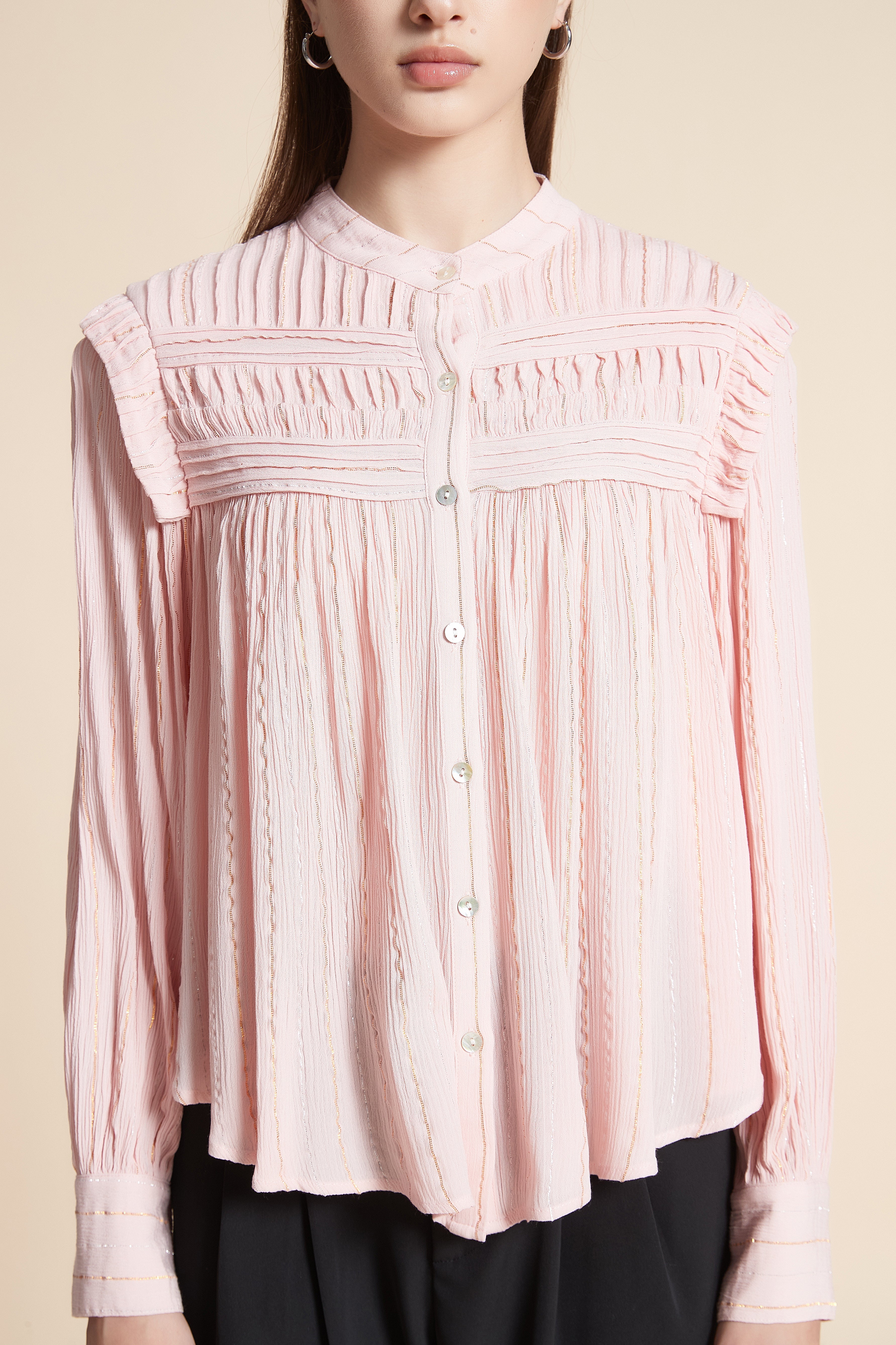Solid Long Sleeve Mid-Length Blouse