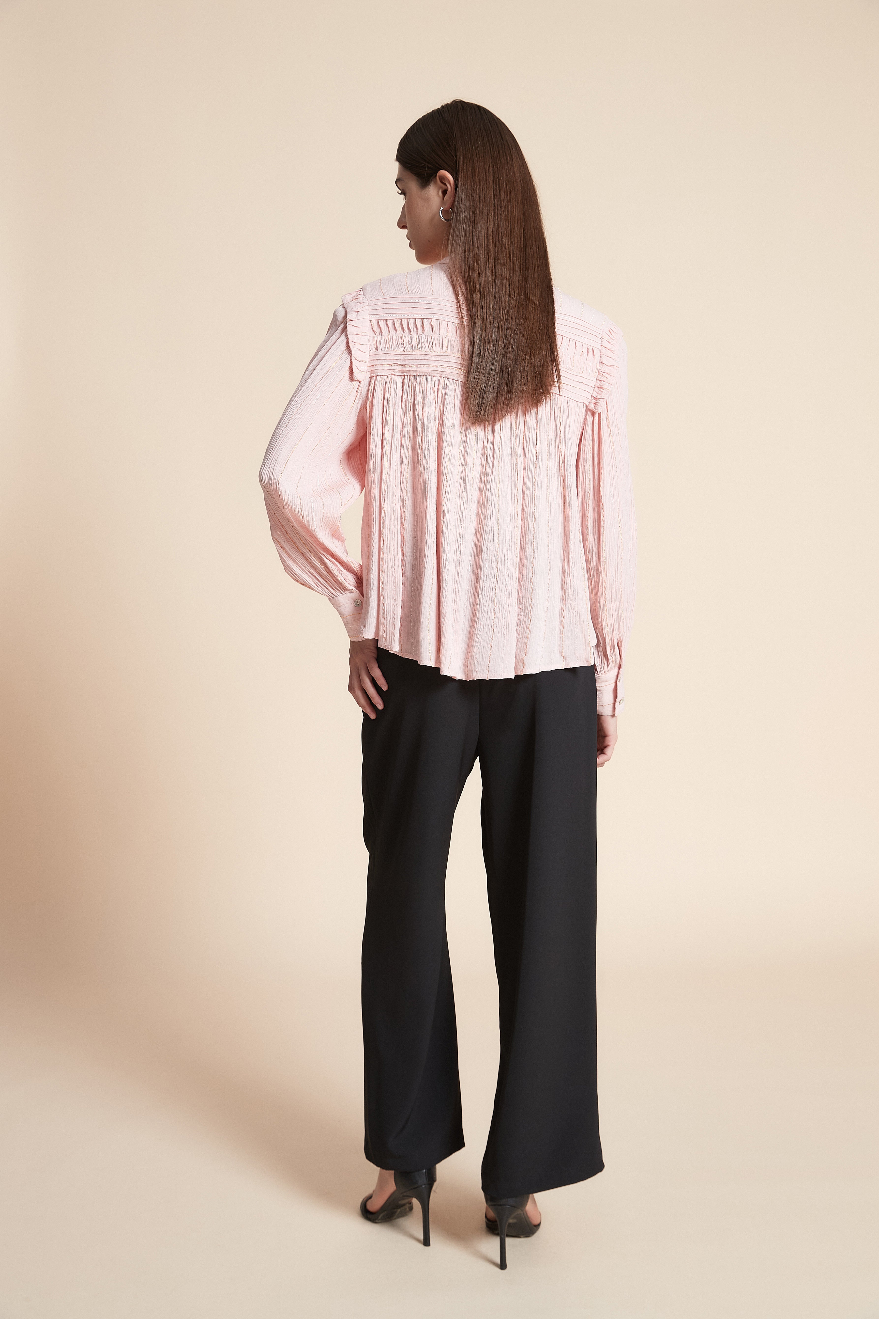 Solid Long Sleeve Mid-Length Blouse