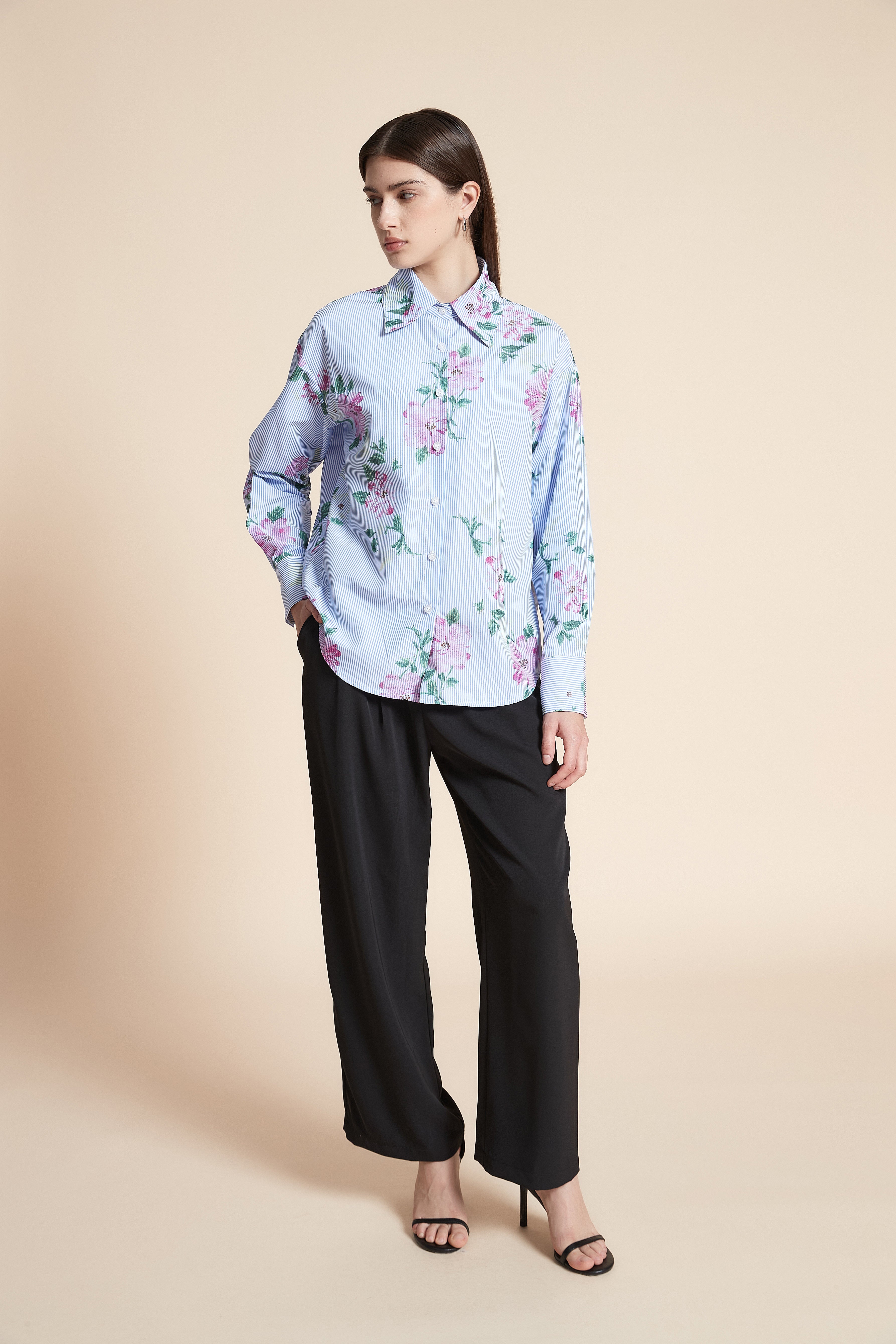 Long Sleeve Striped Mid-Length Shirt