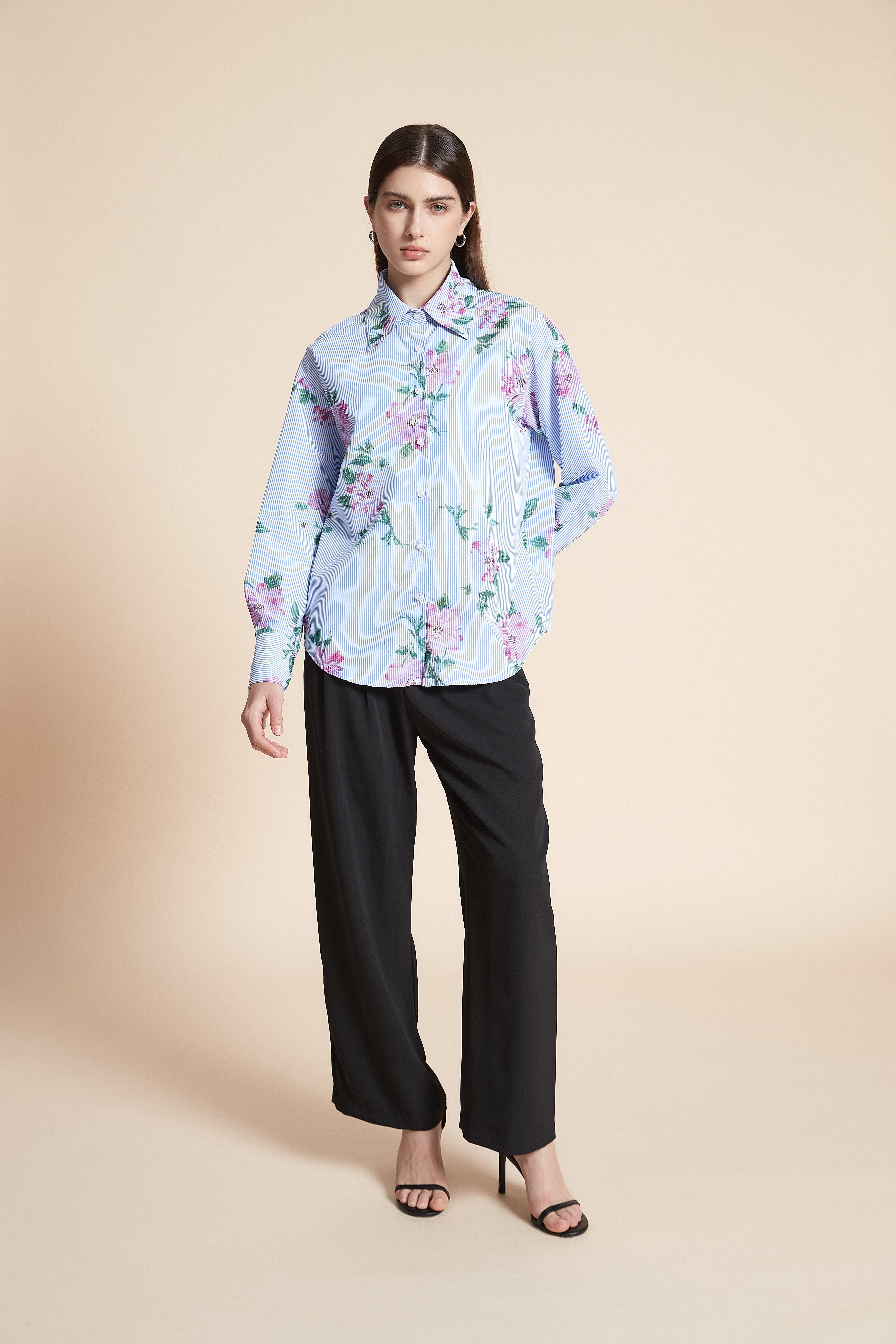 Long Sleeve Striped Mid-Length Shirt