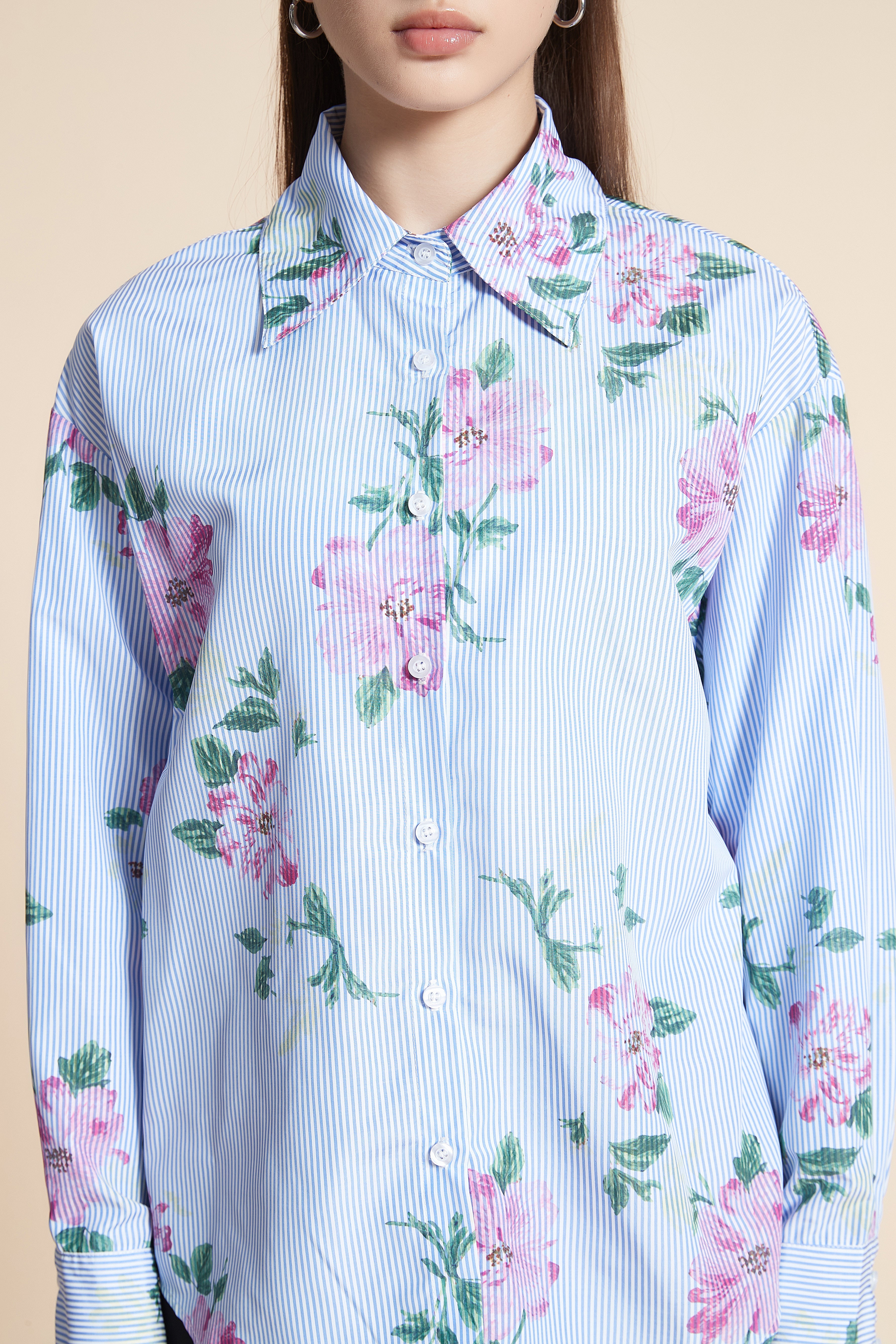 Long Sleeve Striped Mid-Length Shirt