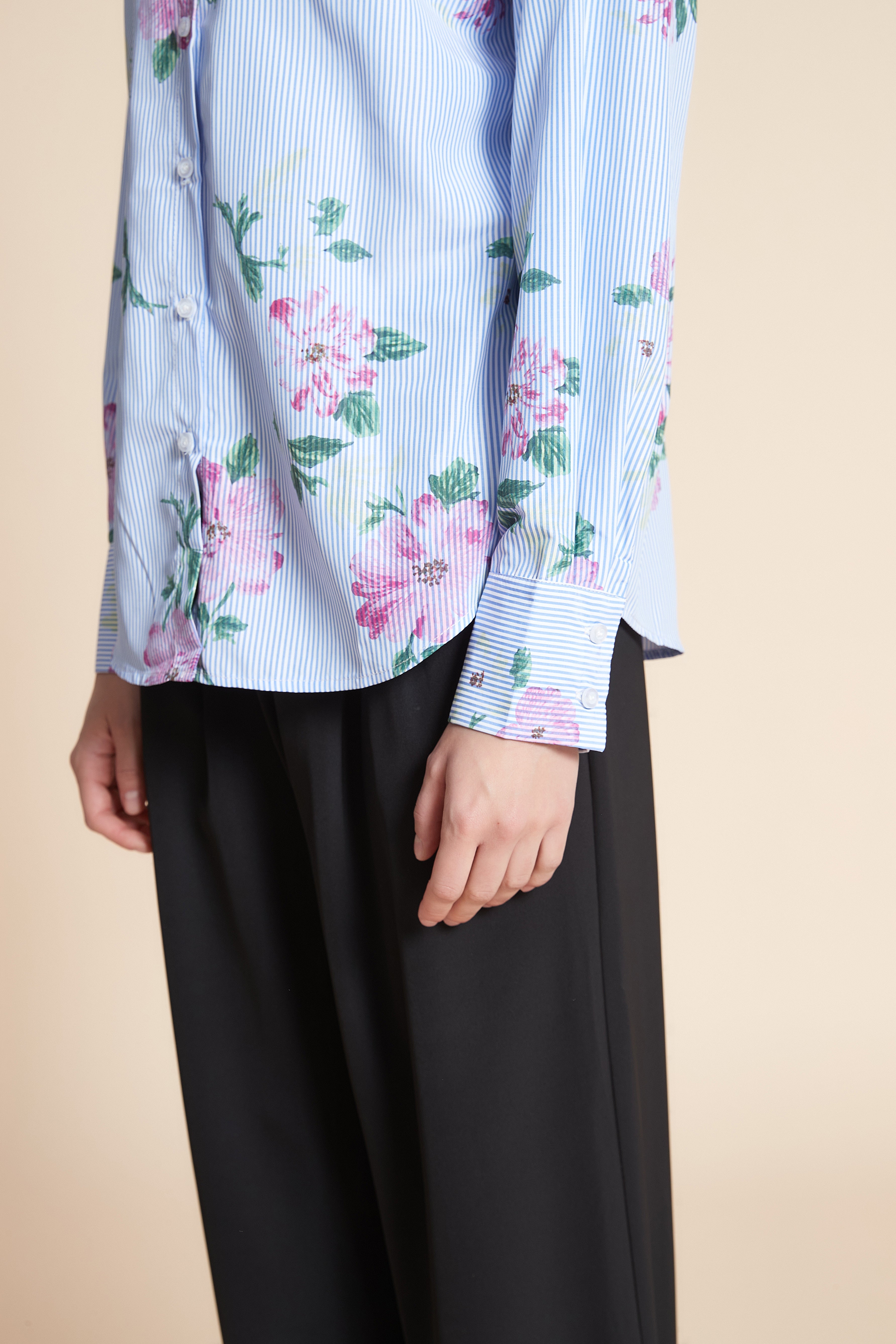 Long Sleeve Striped Mid-Length Shirt