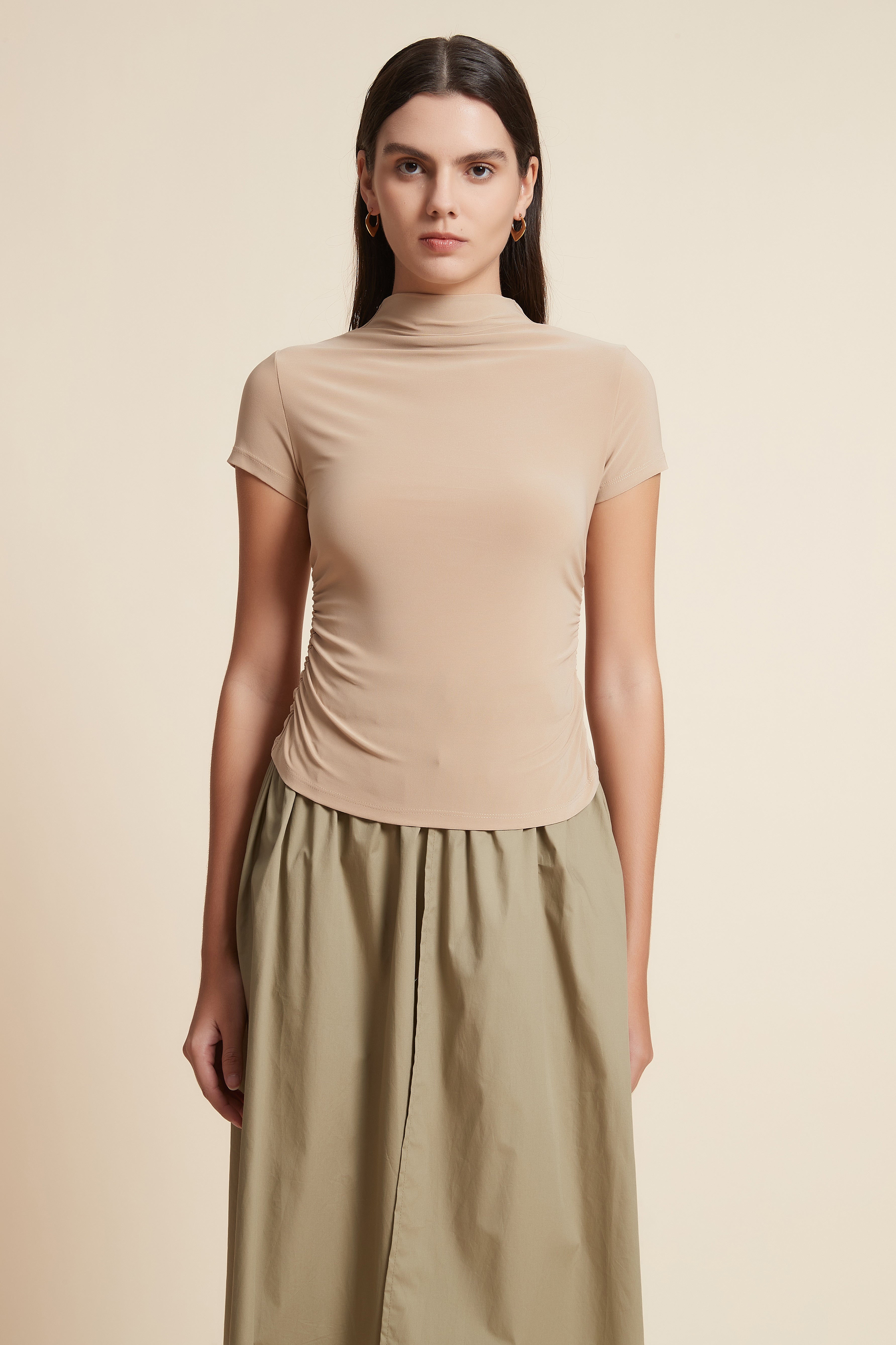 High Neck Short Sleeve Blouse