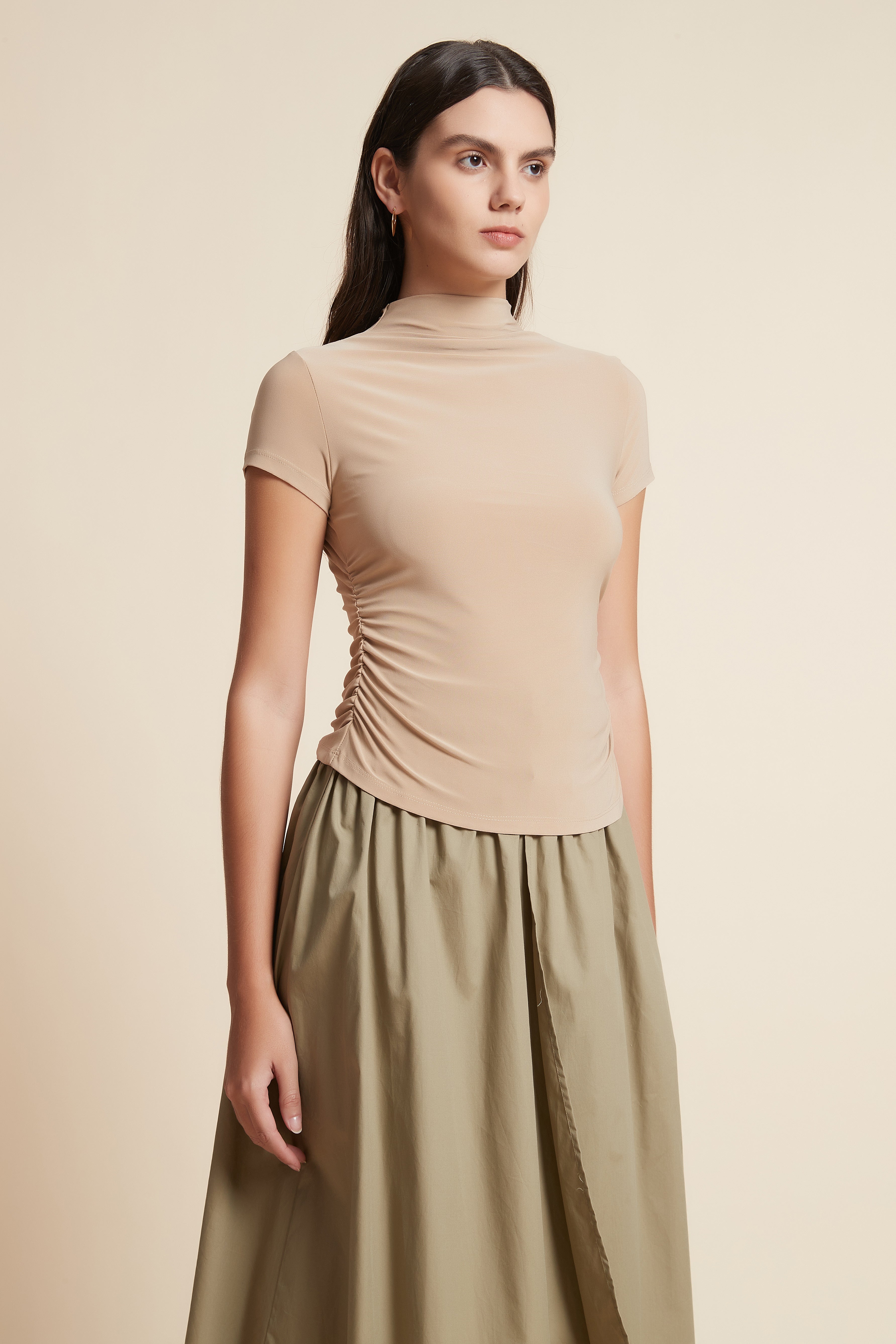 High Neck Short Sleeve Blouse