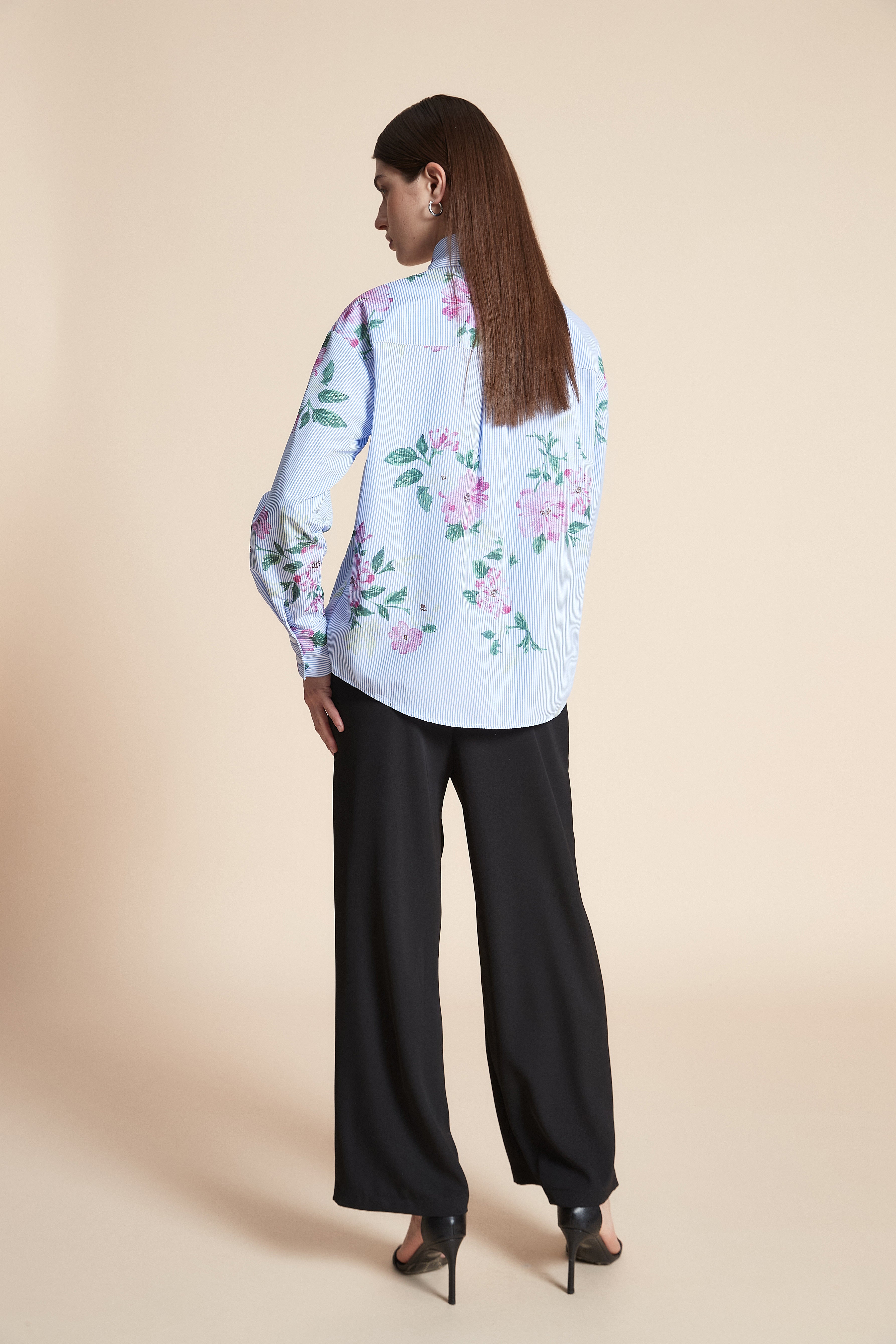 Long Sleeve Striped Mid-Length Shirt